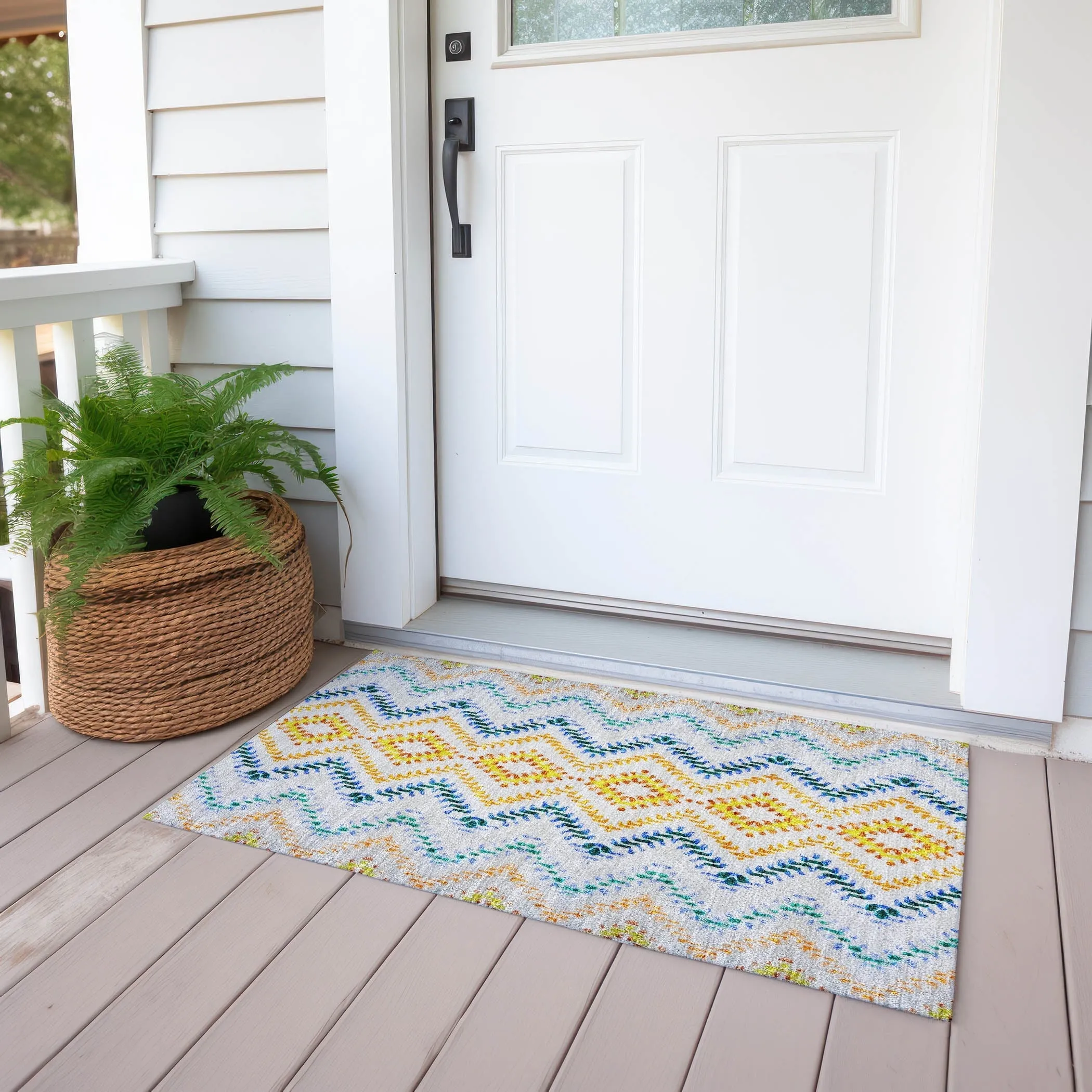 Machine Washable Indoor/ Outdoor Chantille Boho Global Rug