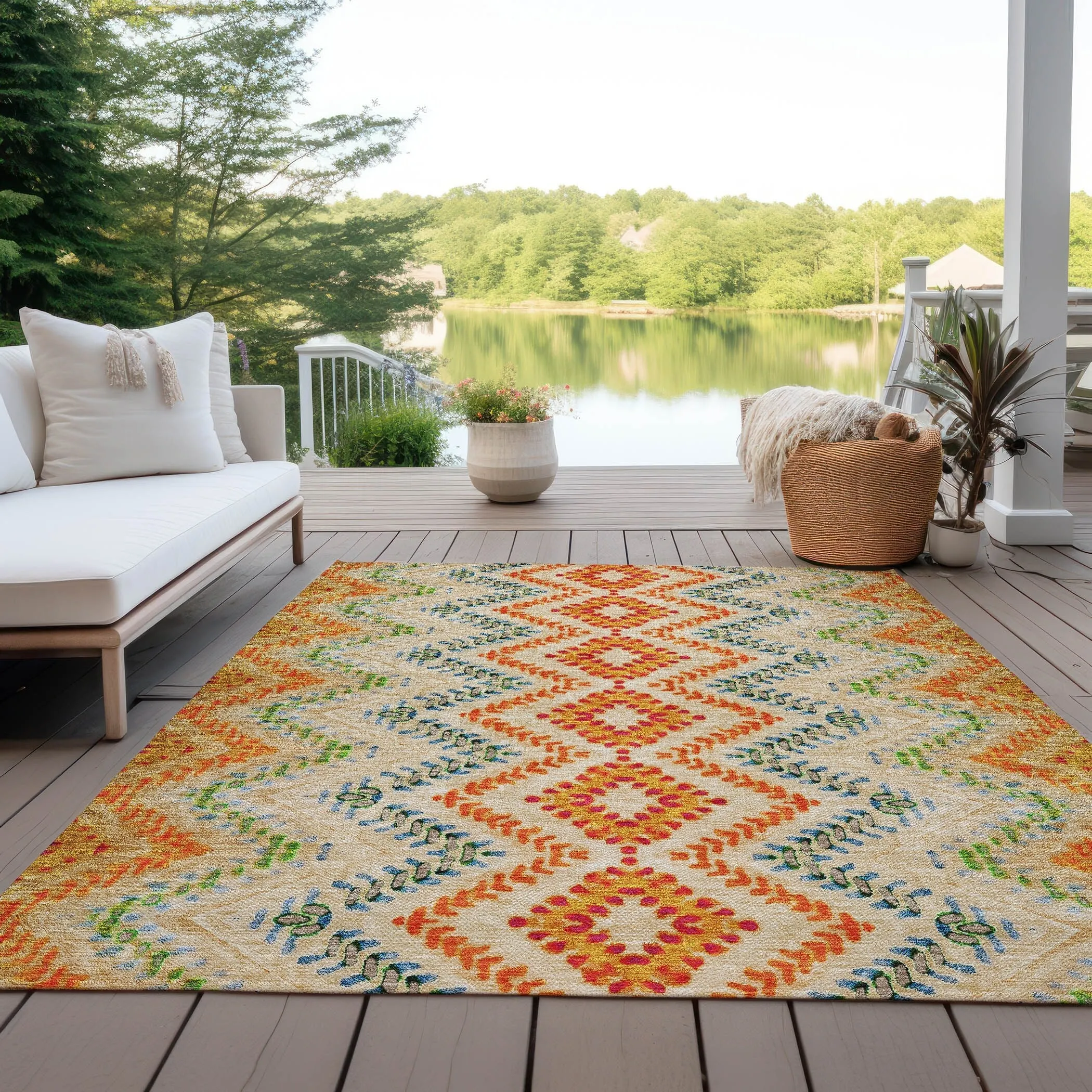 Machine Washable Indoor/ Outdoor Chantille Boho Global Rug