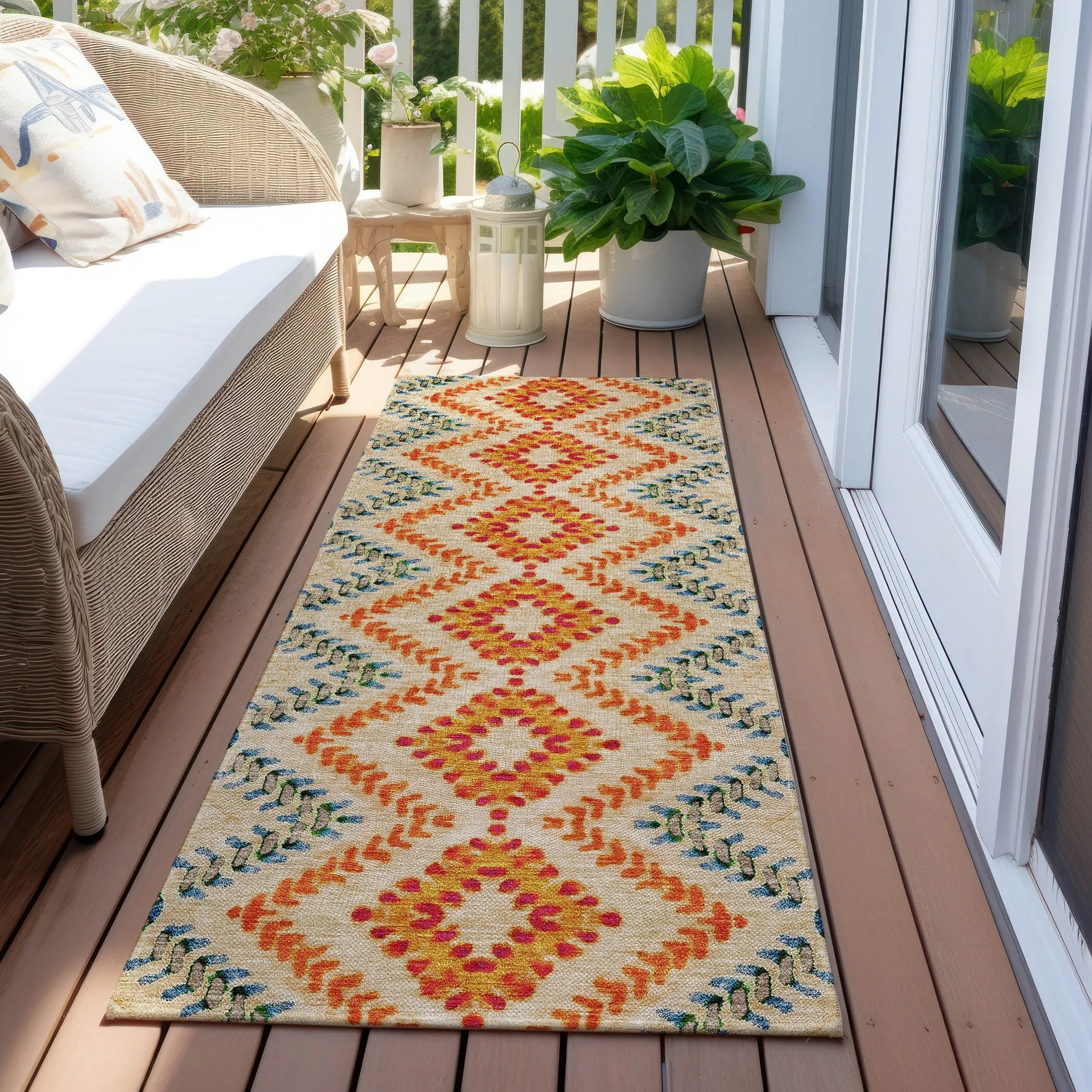 Machine Washable Indoor/ Outdoor Chantille Boho Global Rug