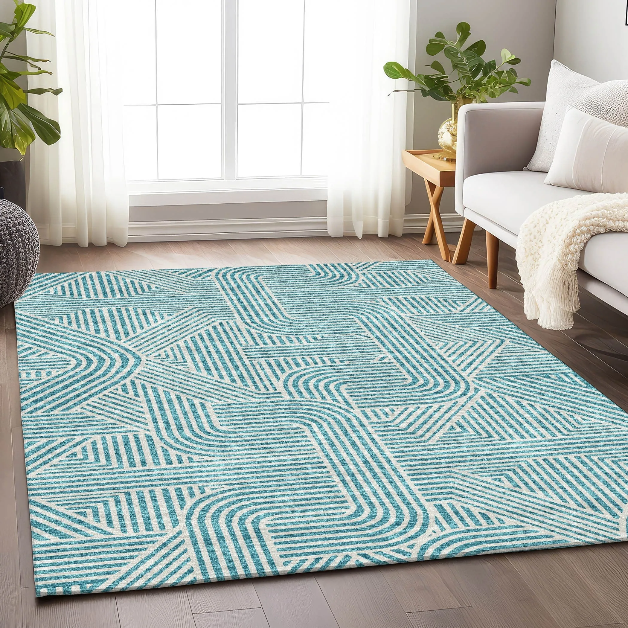 Machine Washable Indoor/ Outdoor Chantille Contemporary Geo Rug