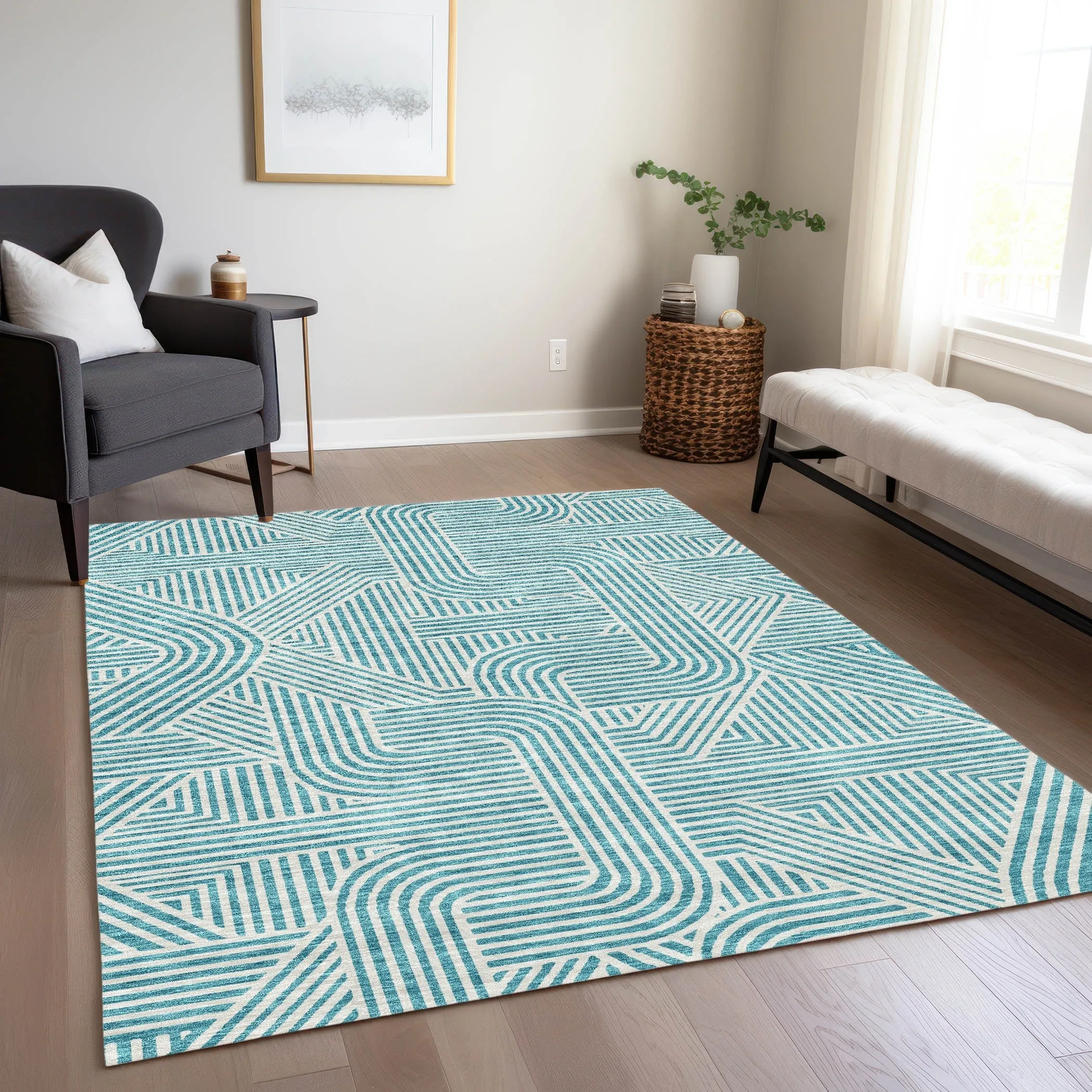 Machine Washable Indoor/ Outdoor Chantille Contemporary Geo Rug
