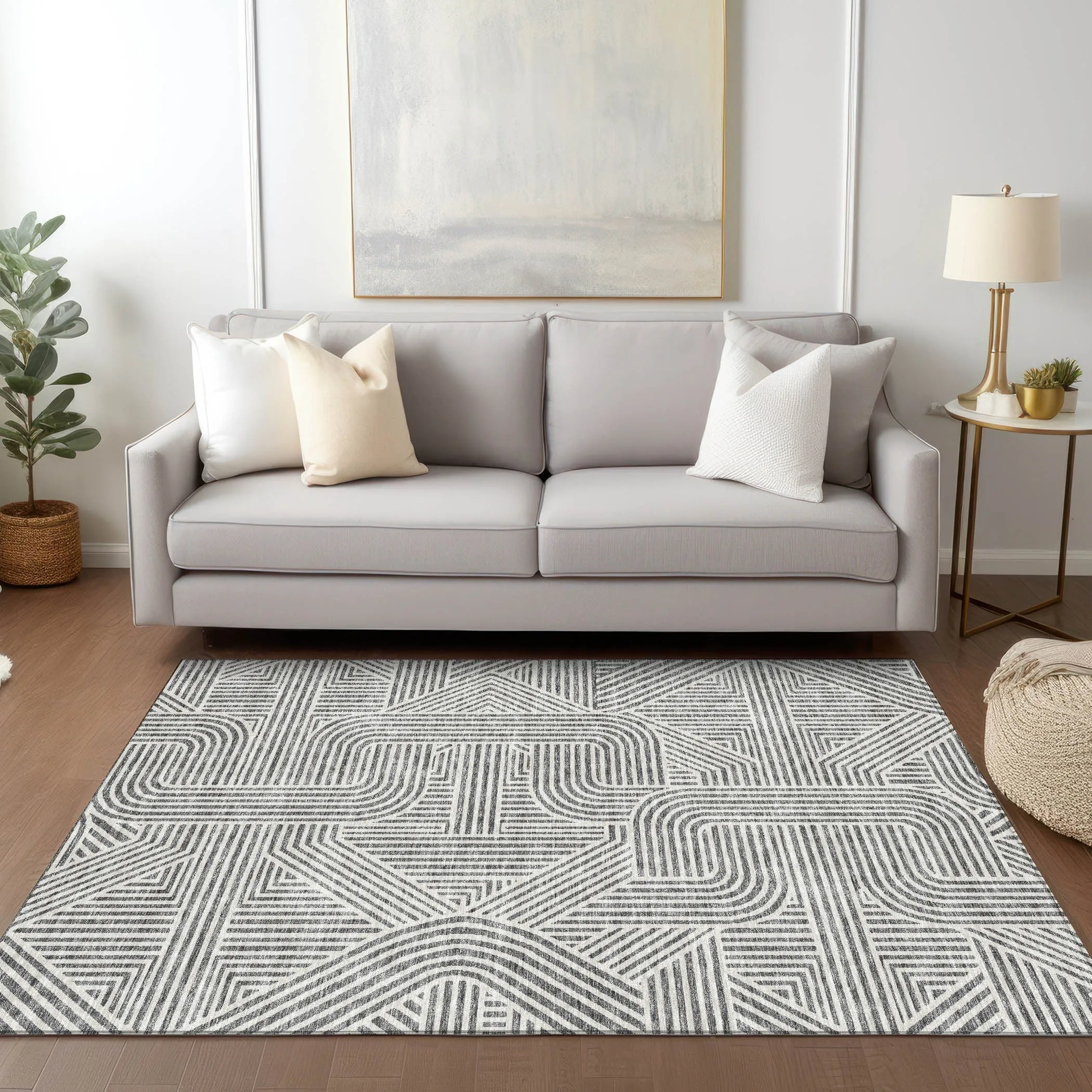 Machine Washable Indoor/ Outdoor Chantille Contemporary Geo Rug