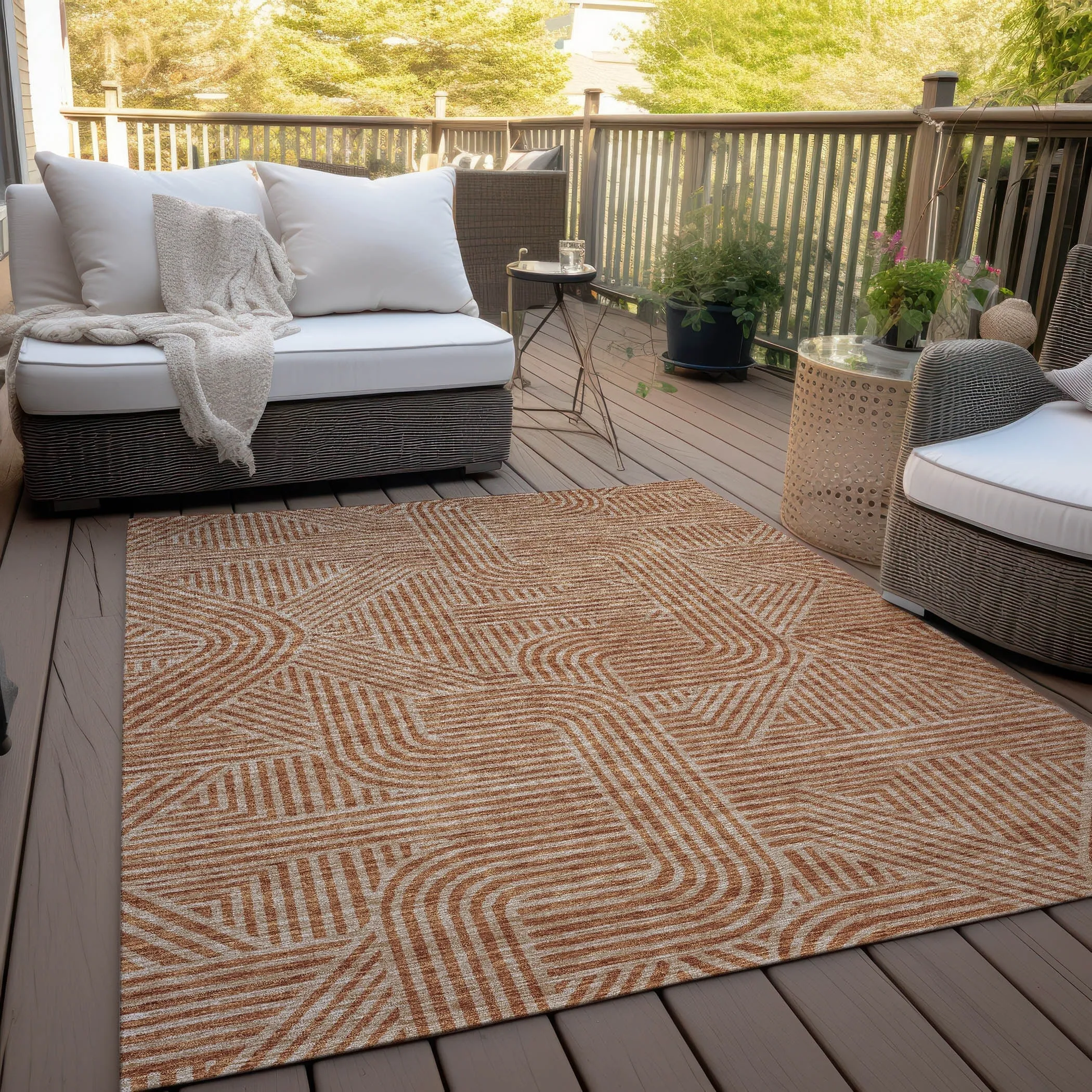 Machine Washable Indoor/ Outdoor Chantille Contemporary Geo Rug