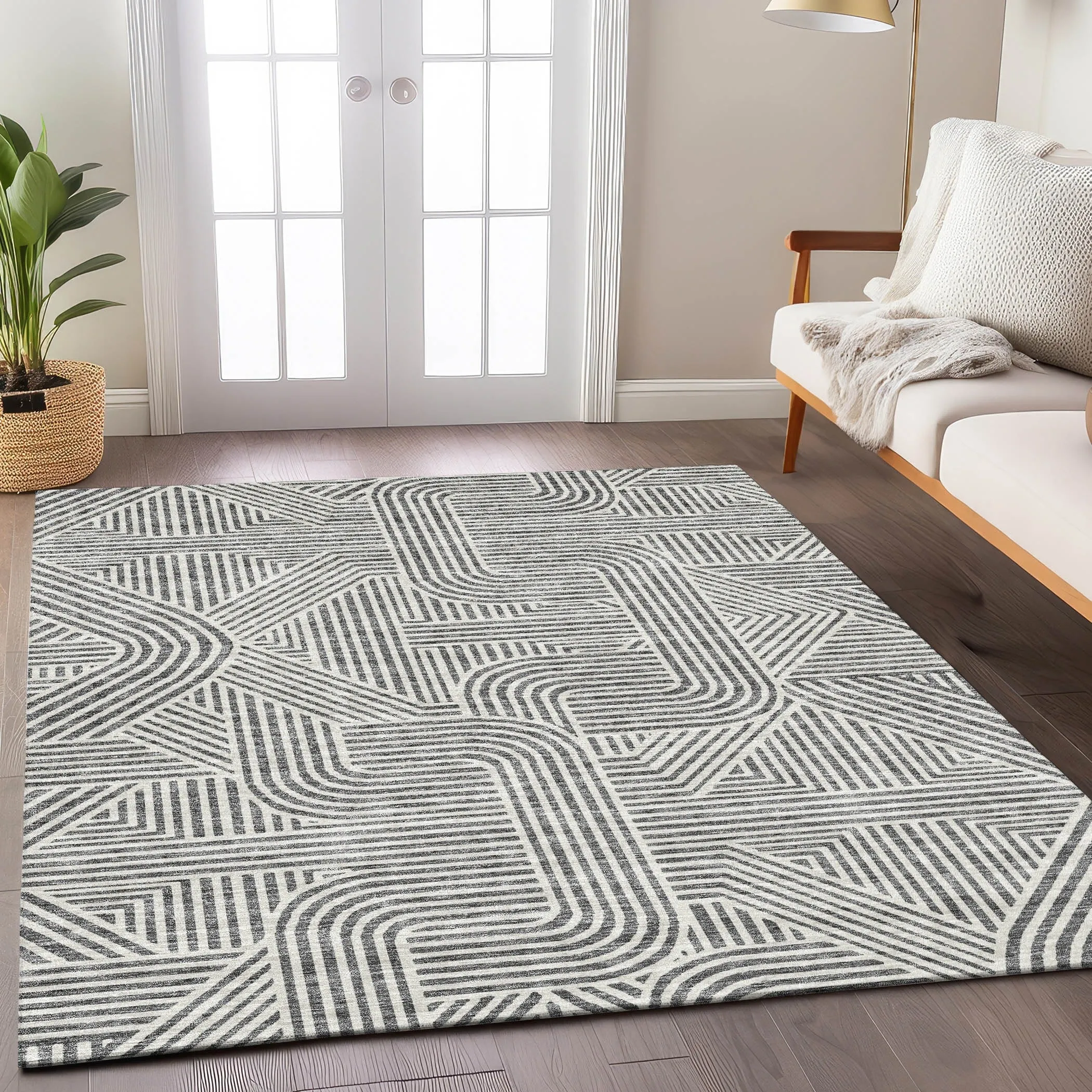 Machine Washable Indoor/ Outdoor Chantille Contemporary Geo Rug