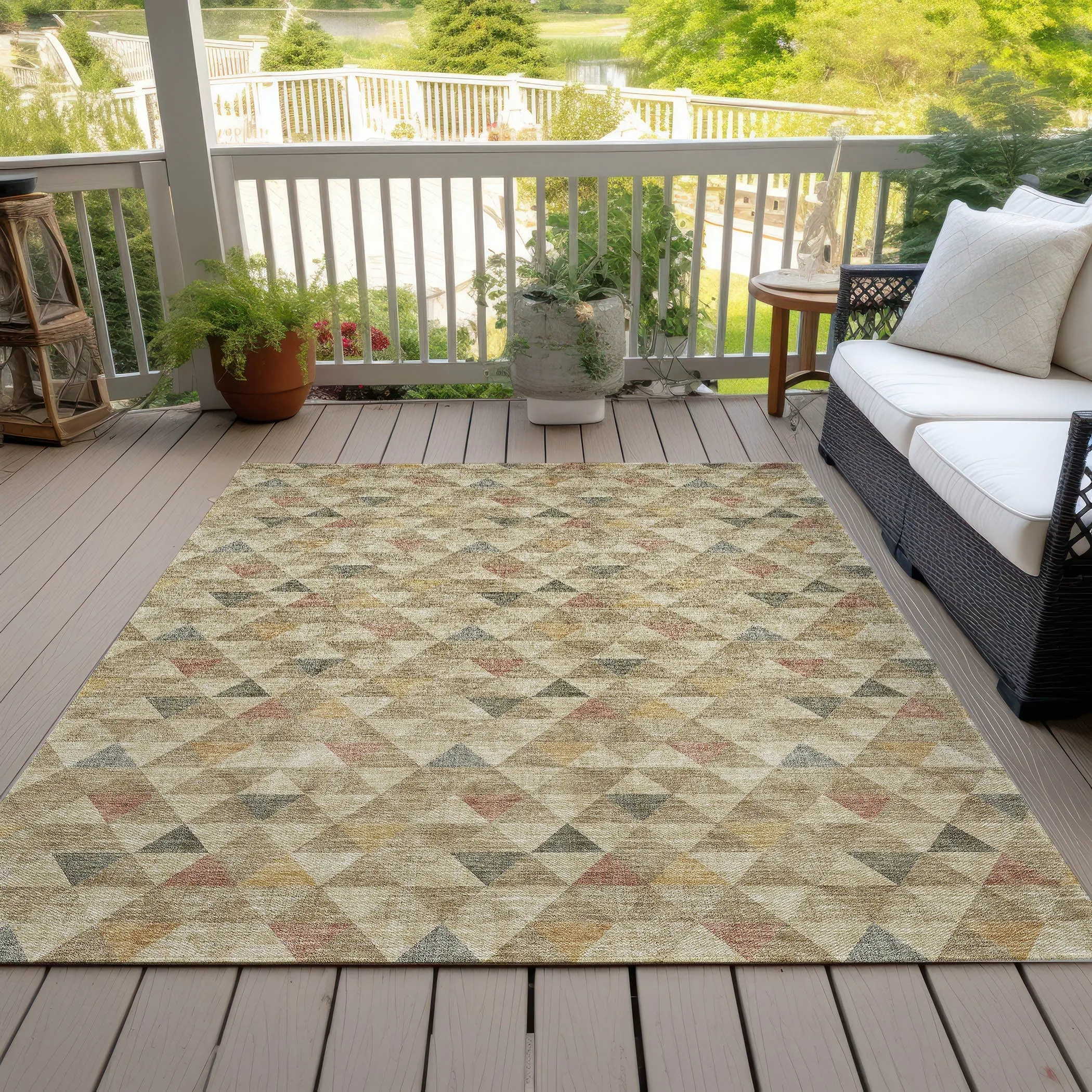 Machine Washable Indoor/ Outdoor Chantille Contemporary Mosaic Rug