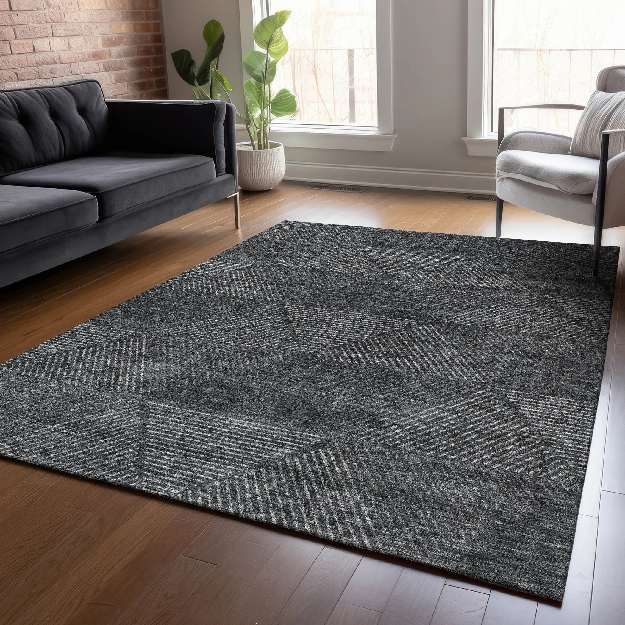 Machine Washable Indoor/ Outdoor Chantille Contemporary Prism Rug