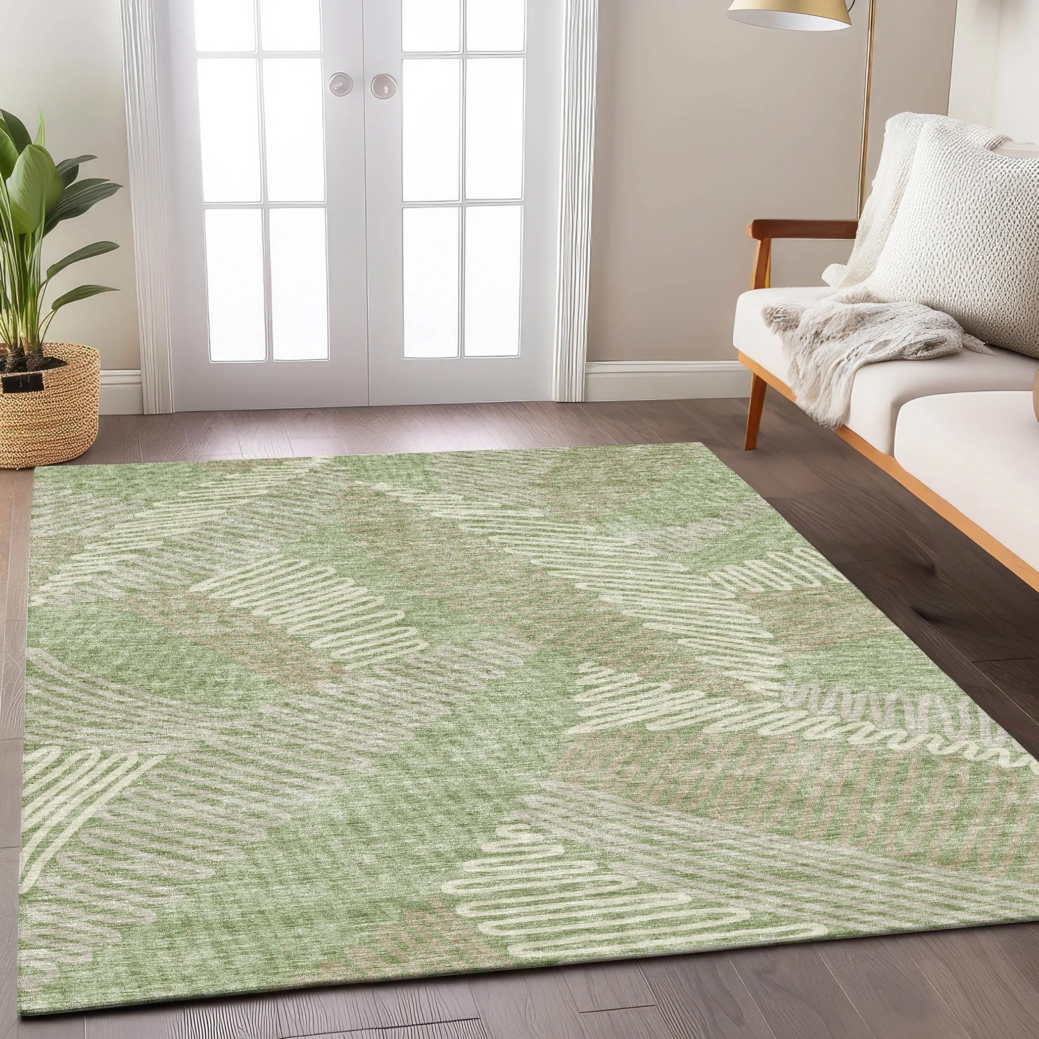 Machine Washable Indoor/ Outdoor Chantille Contemporary Squiggles Rug