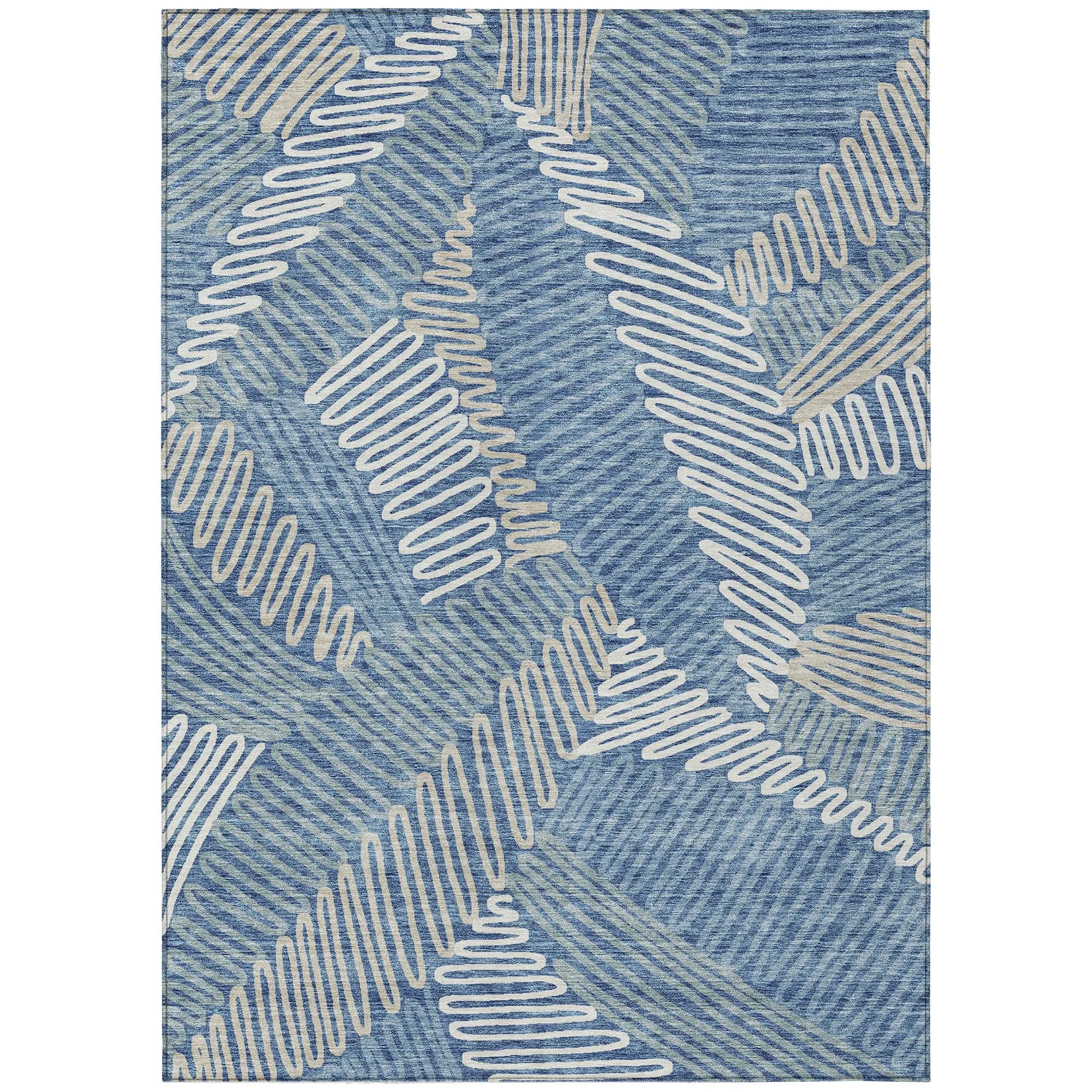 Machine Washable Indoor/ Outdoor Chantille Contemporary Squiggles Rug