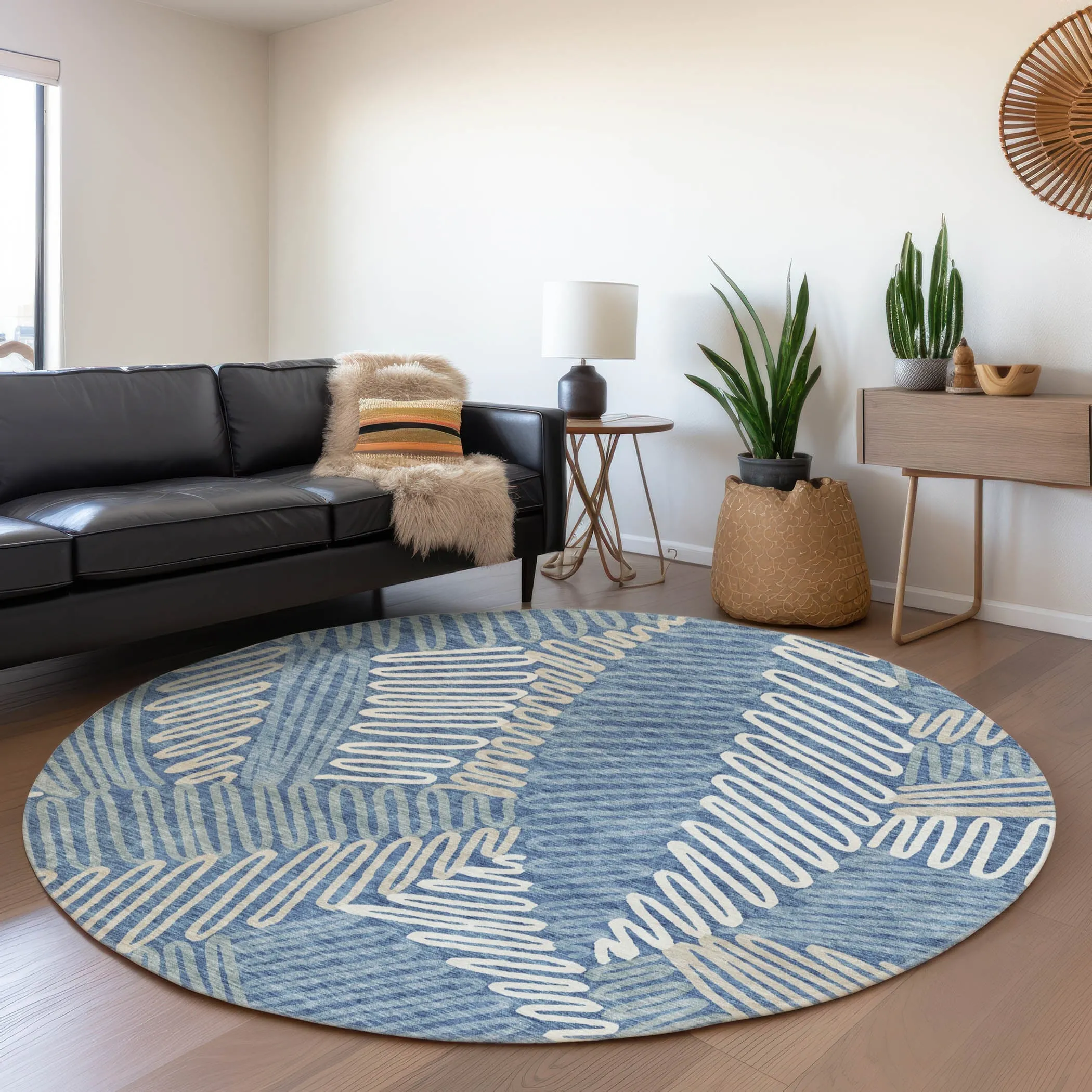 Machine Washable Indoor/ Outdoor Chantille Contemporary Squiggles Rug