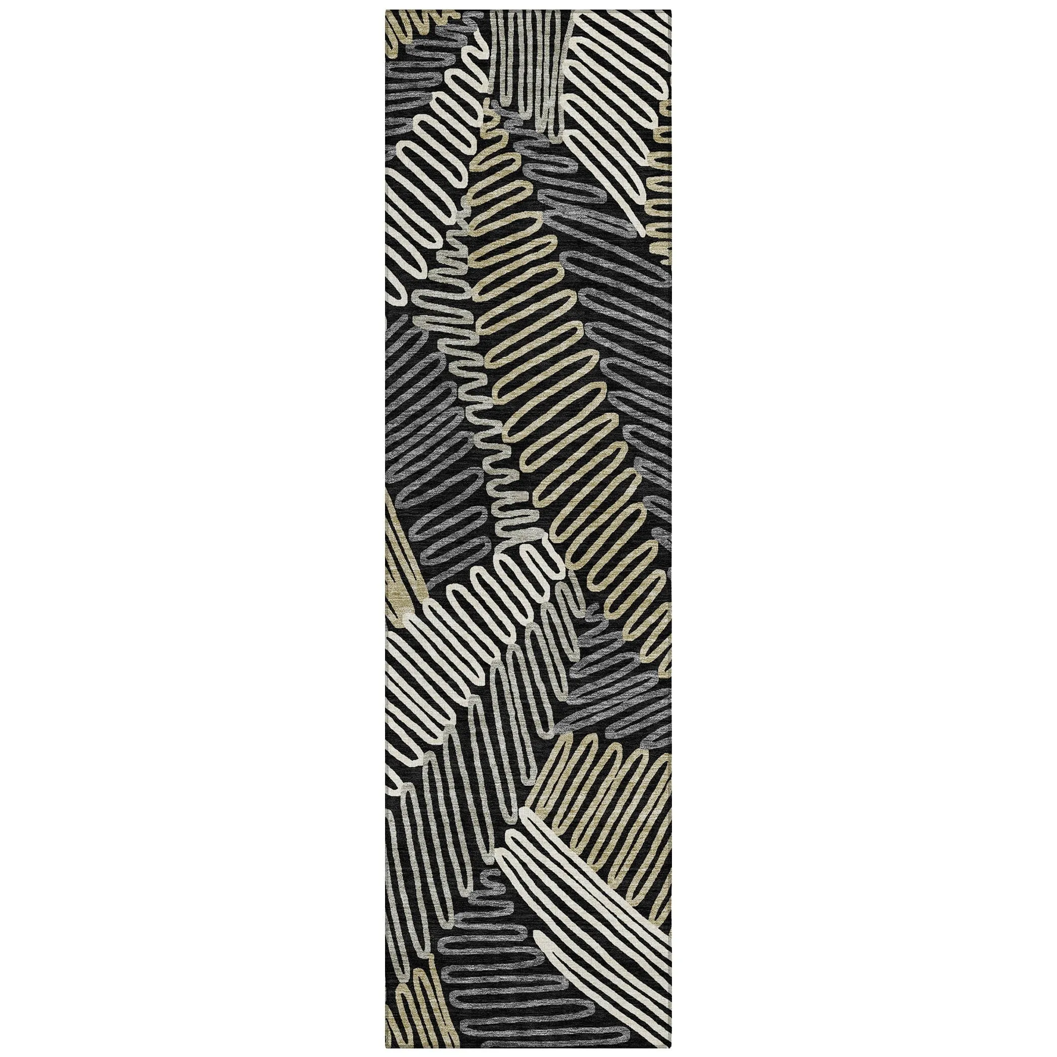 Machine Washable Indoor/ Outdoor Chantille Contemporary Squiggles Rug