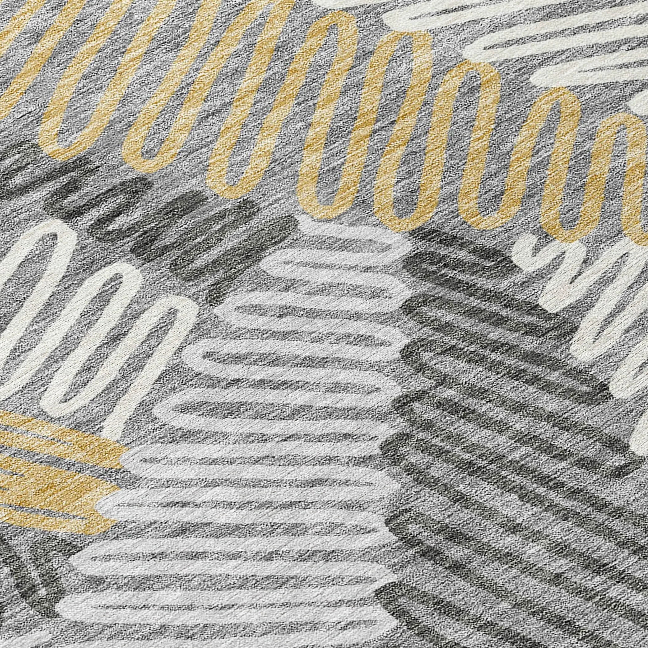 Machine Washable Indoor/ Outdoor Chantille Contemporary Squiggles Rug