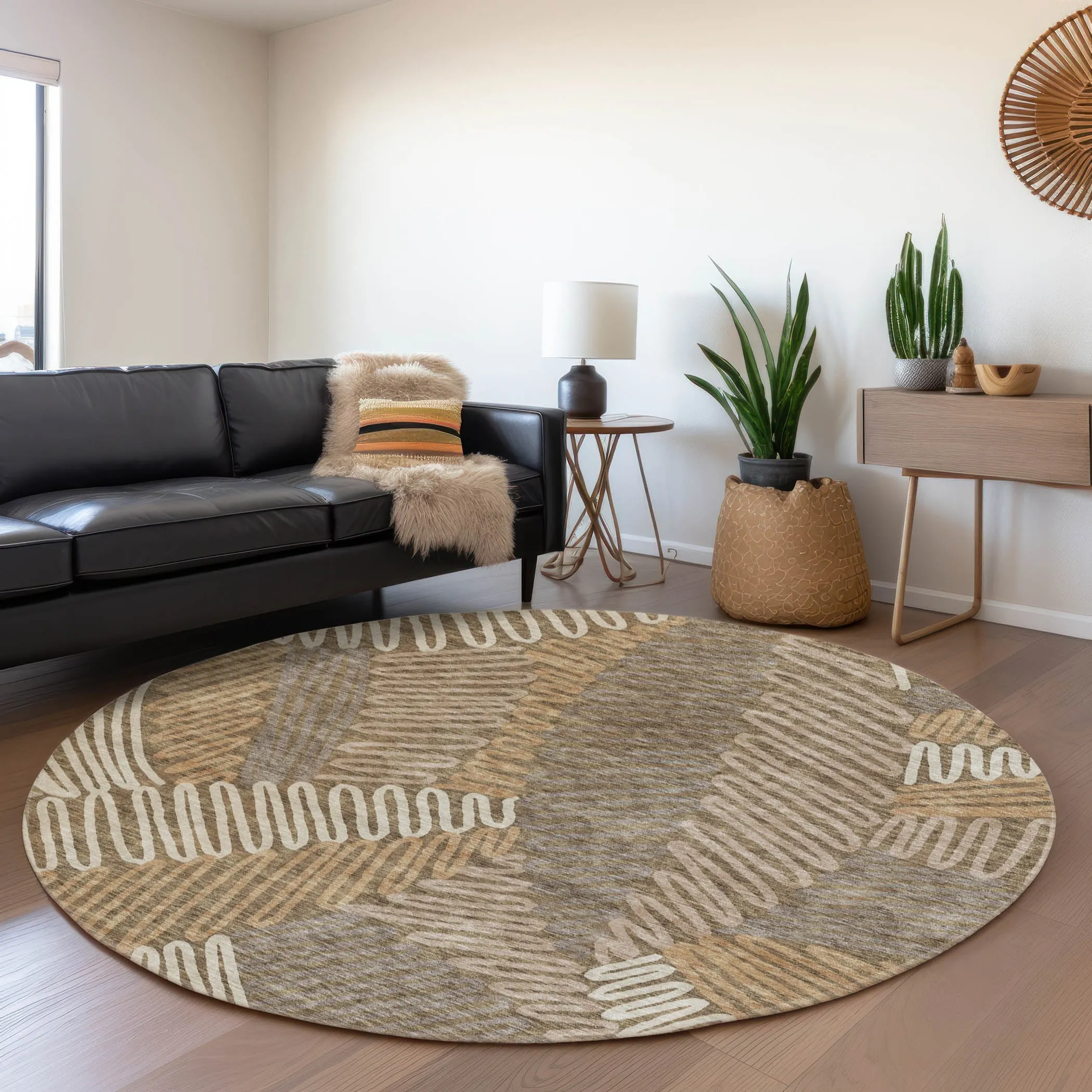 Machine Washable Indoor/ Outdoor Chantille Contemporary Squiggles Rug