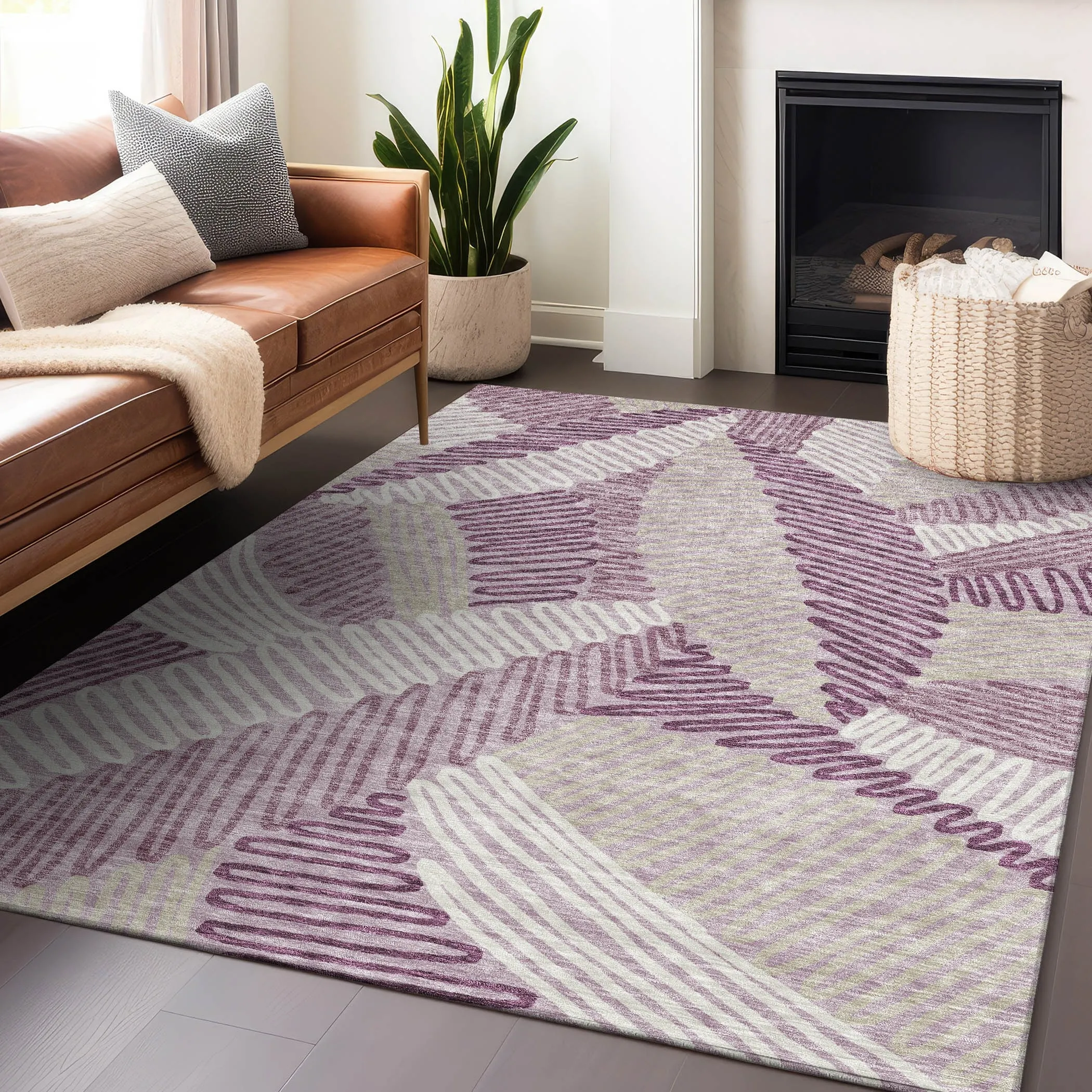 Machine Washable Indoor/ Outdoor Chantille Contemporary Squiggles Rug
