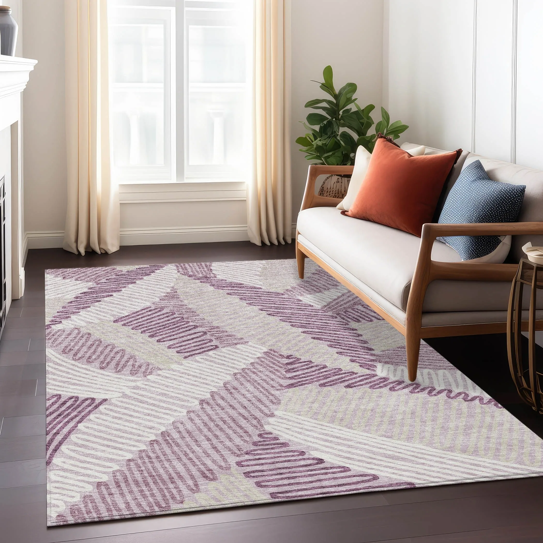 Machine Washable Indoor/ Outdoor Chantille Contemporary Squiggles Rug