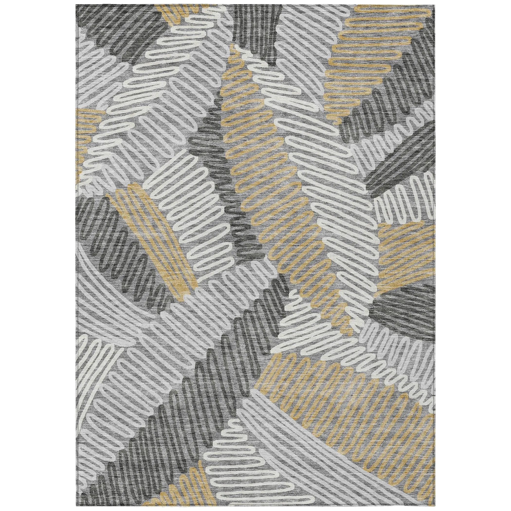 Machine Washable Indoor/ Outdoor Chantille Contemporary Squiggles Rug