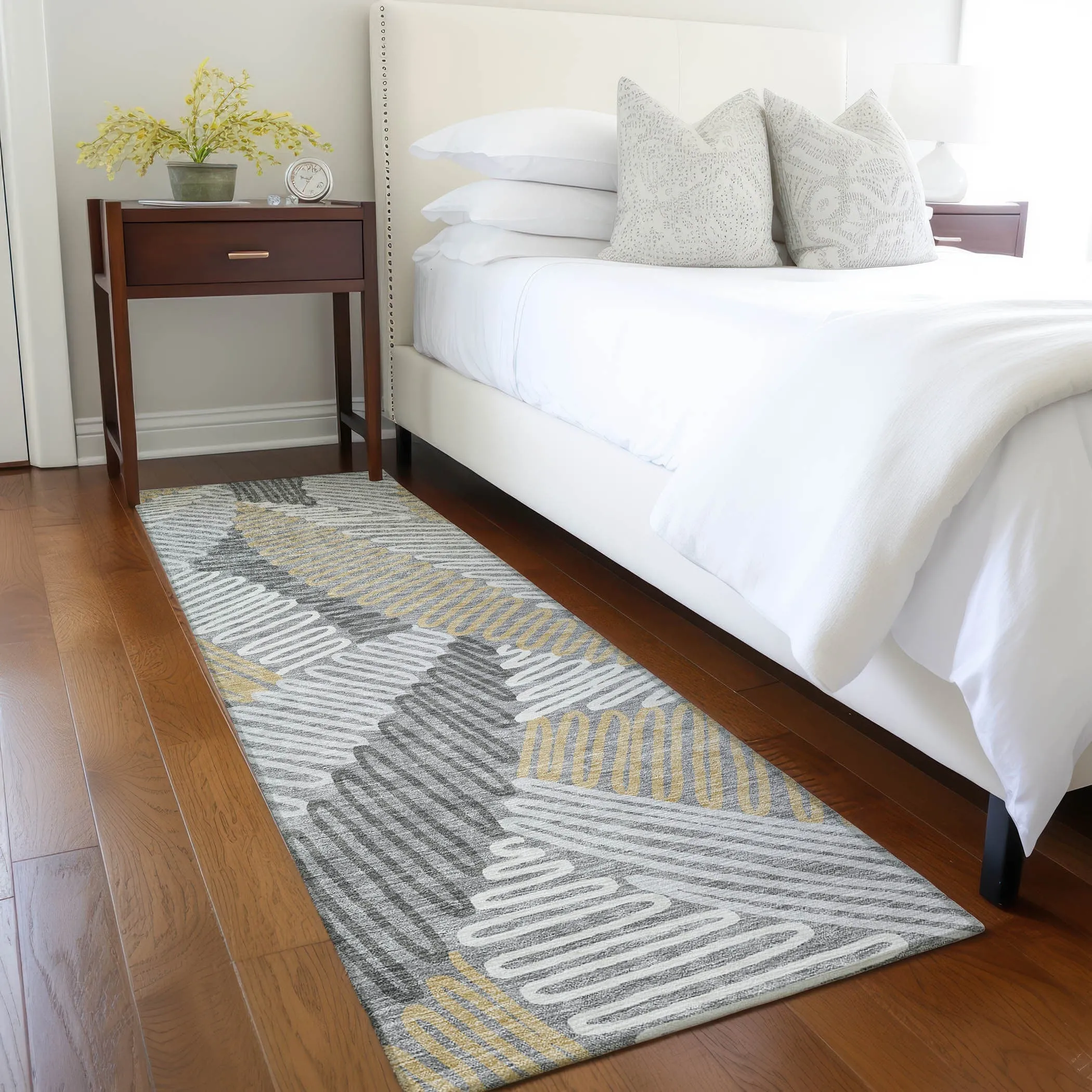 Machine Washable Indoor/ Outdoor Chantille Contemporary Squiggles Rug