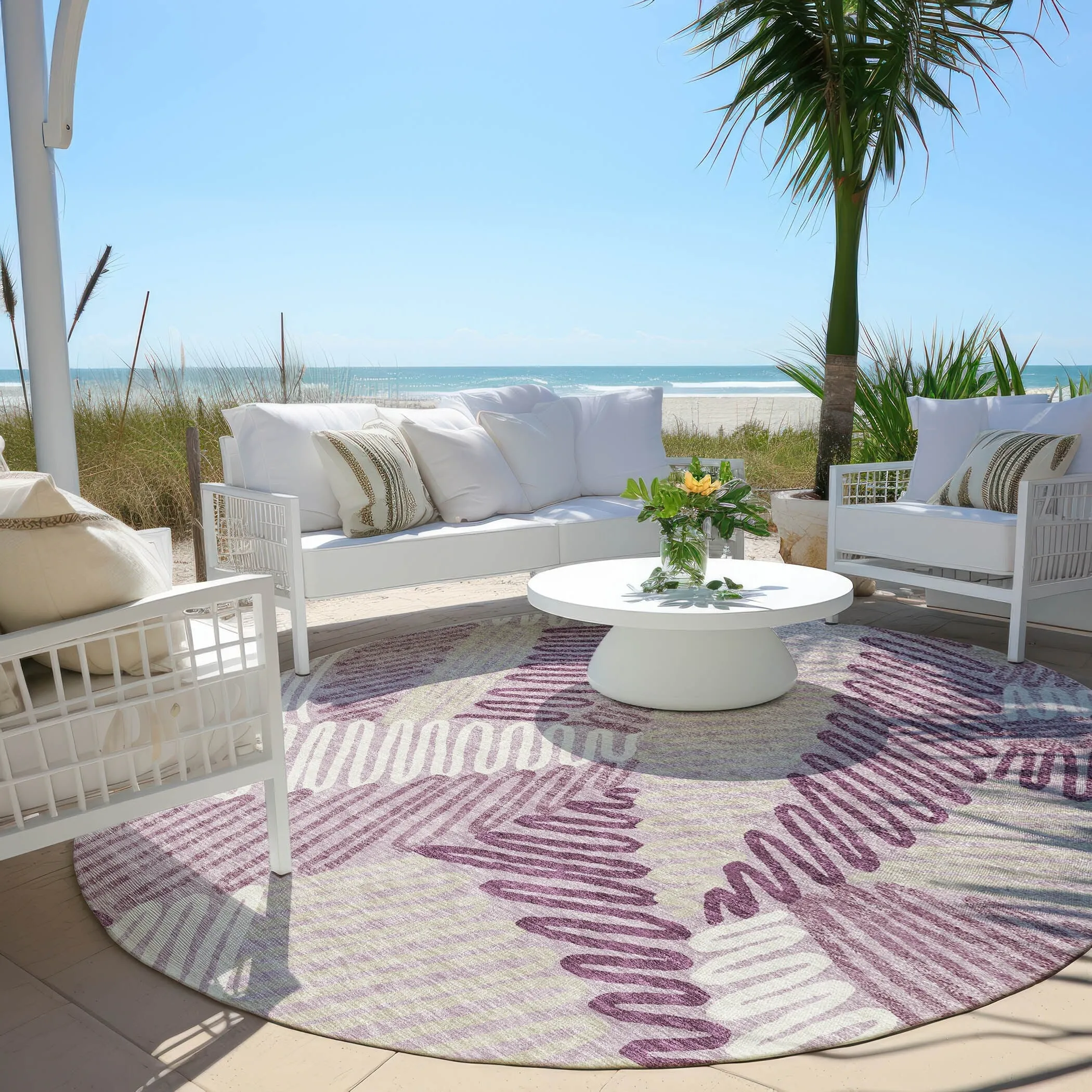 Machine Washable Indoor/ Outdoor Chantille Contemporary Squiggles Rug