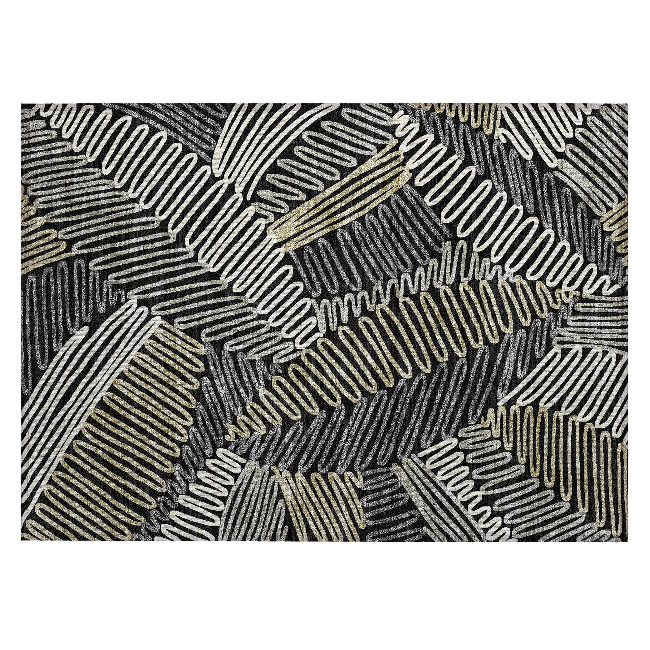 Machine Washable Indoor/ Outdoor Chantille Contemporary Squiggles Rug