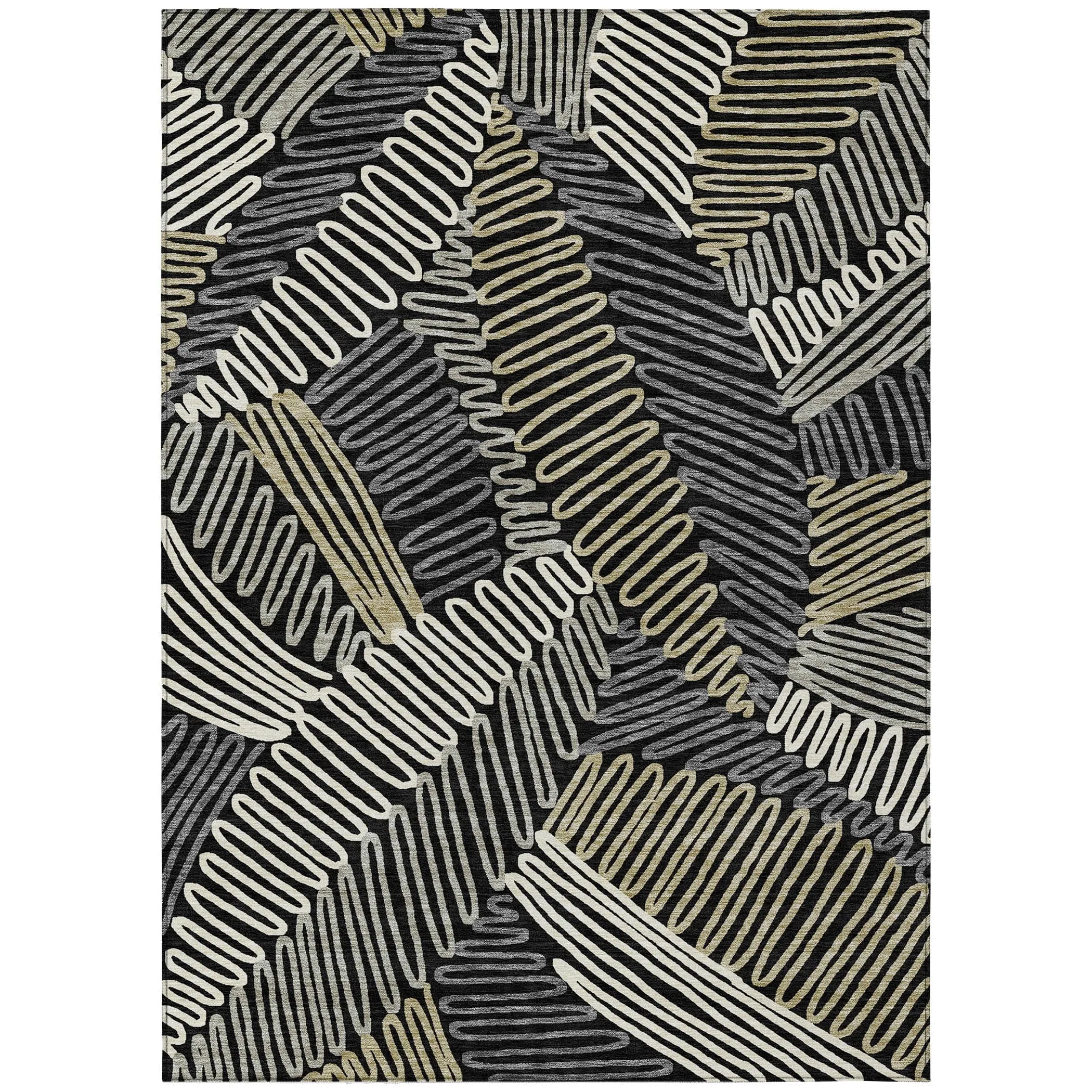 Machine Washable Indoor/ Outdoor Chantille Contemporary Squiggles Rug