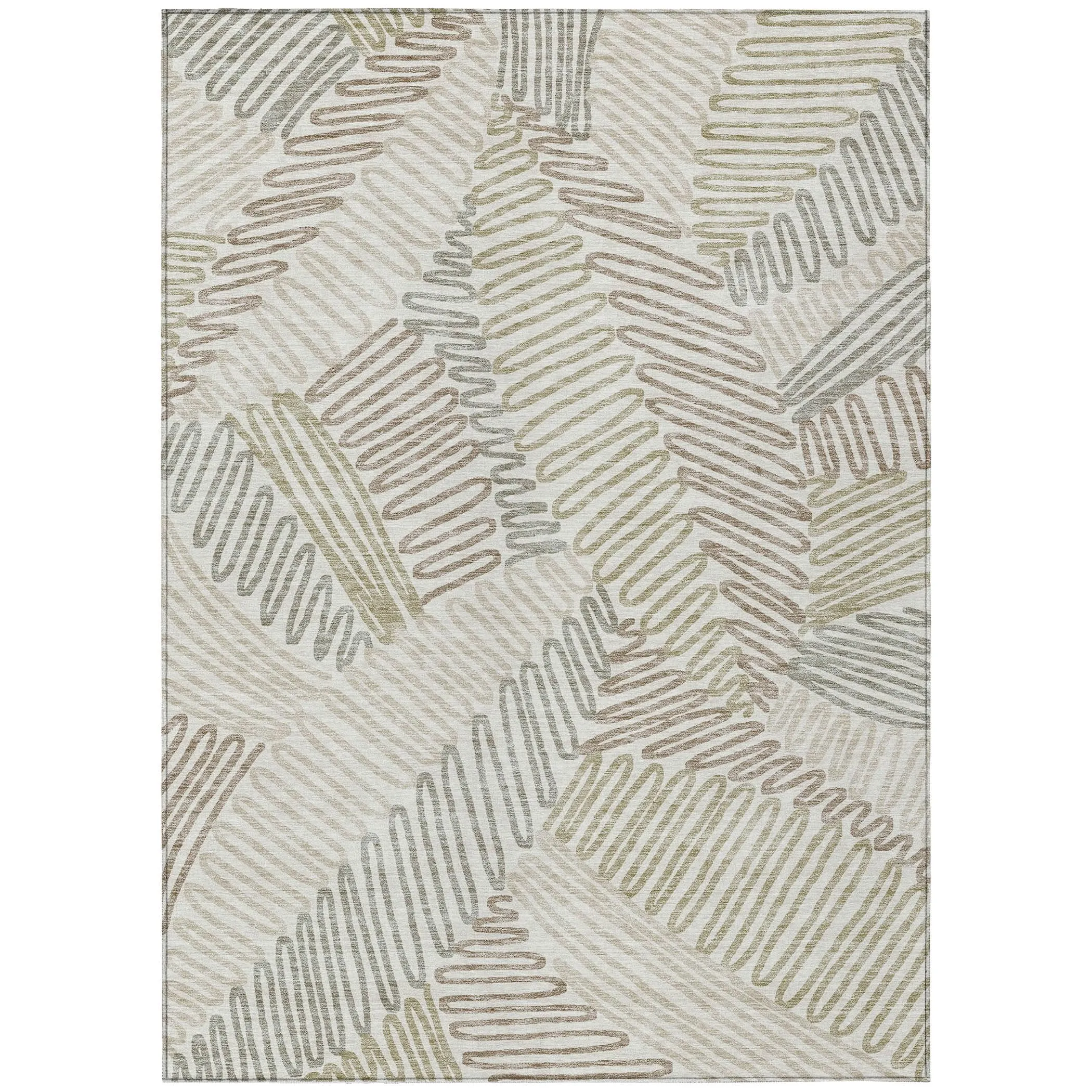 Machine Washable Indoor/ Outdoor Chantille Contemporary Squiggles Rug