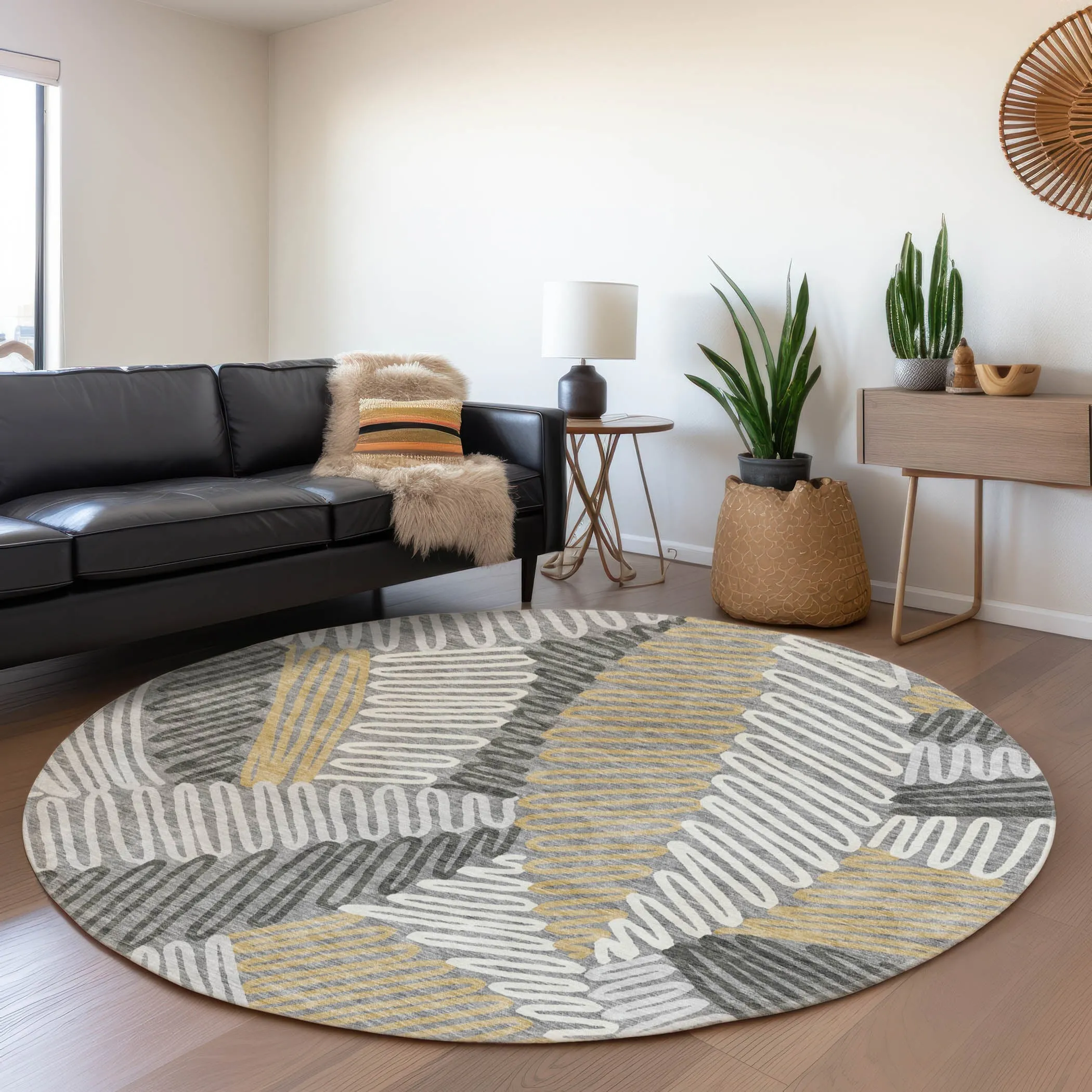 Machine Washable Indoor/ Outdoor Chantille Contemporary Squiggles Rug