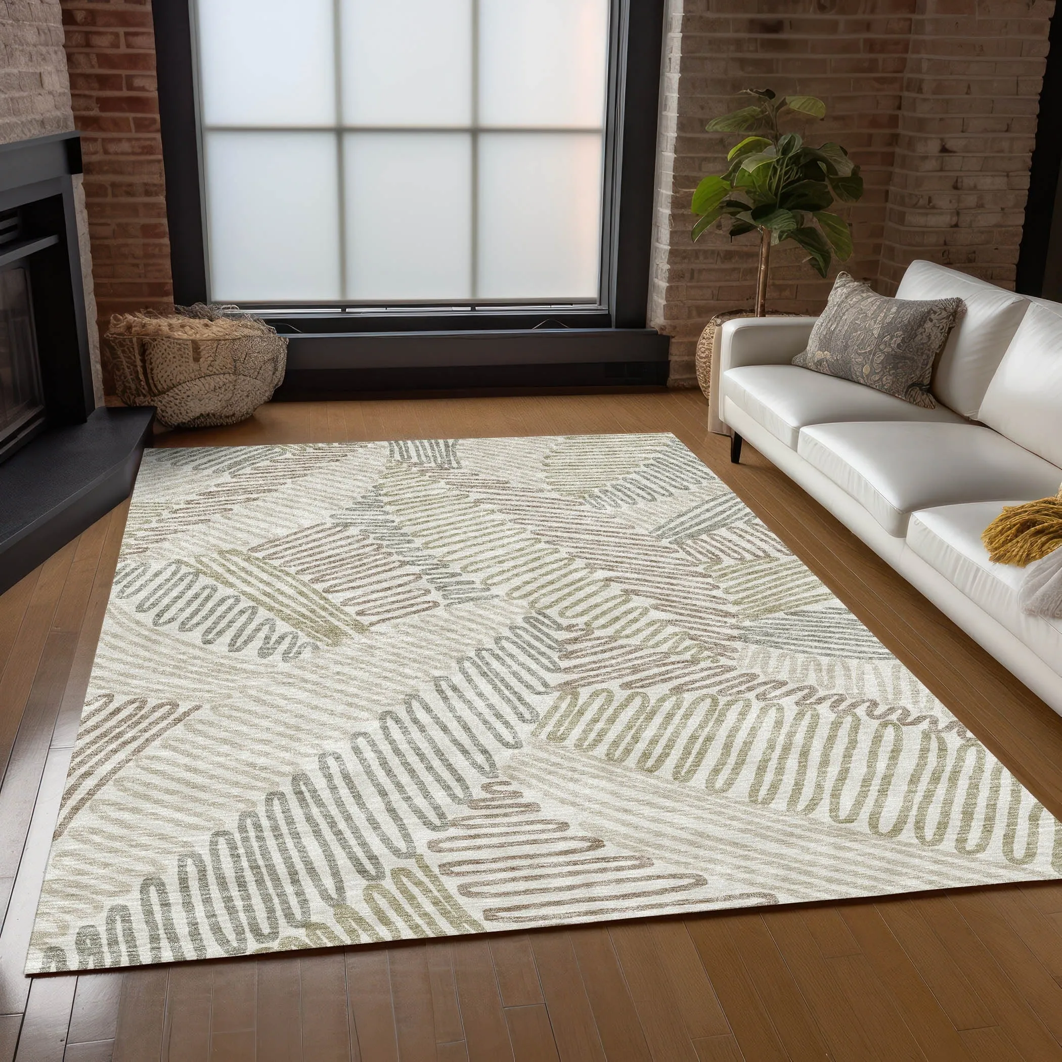 Machine Washable Indoor/ Outdoor Chantille Contemporary Squiggles Rug