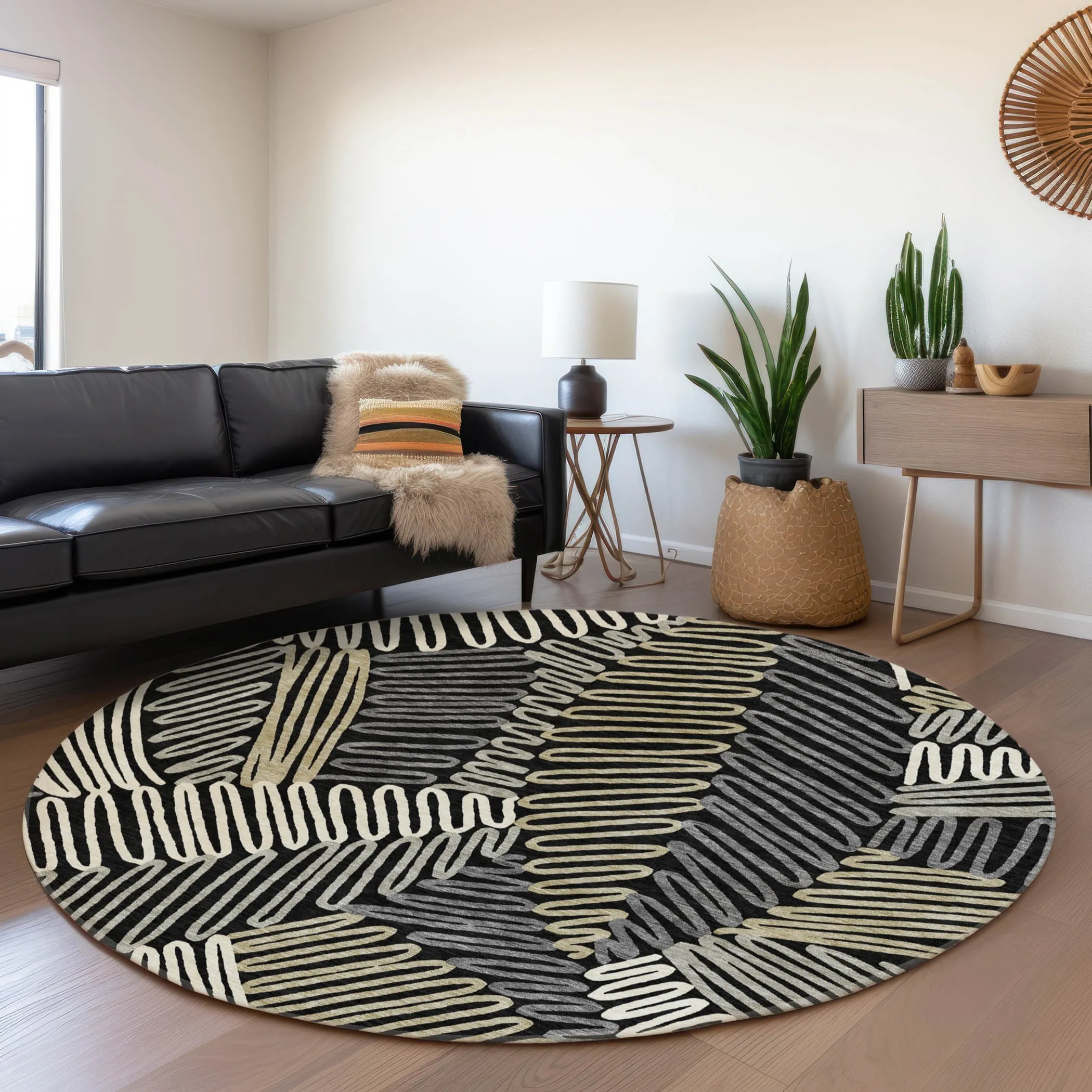 Machine Washable Indoor/ Outdoor Chantille Contemporary Squiggles Rug