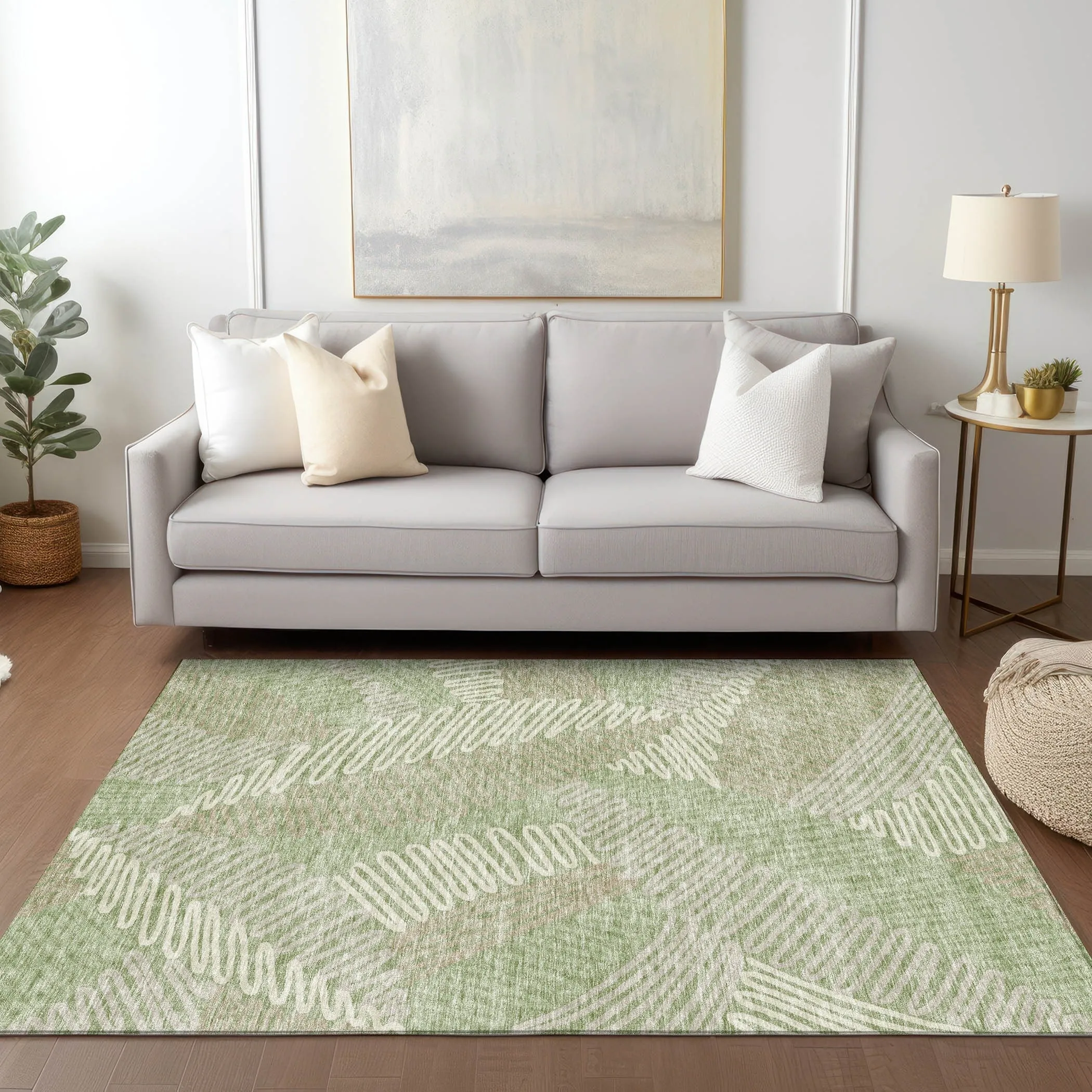 Machine Washable Indoor/ Outdoor Chantille Contemporary Squiggles Rug