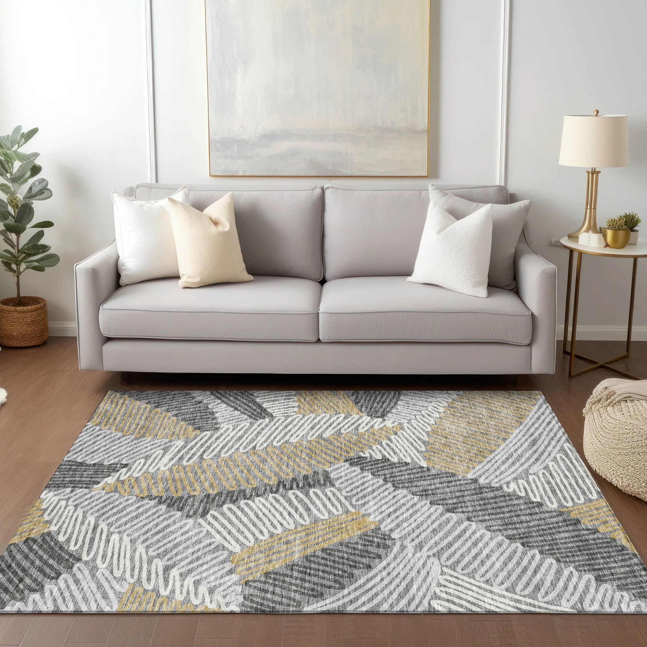 Machine Washable Indoor/ Outdoor Chantille Contemporary Squiggles Rug