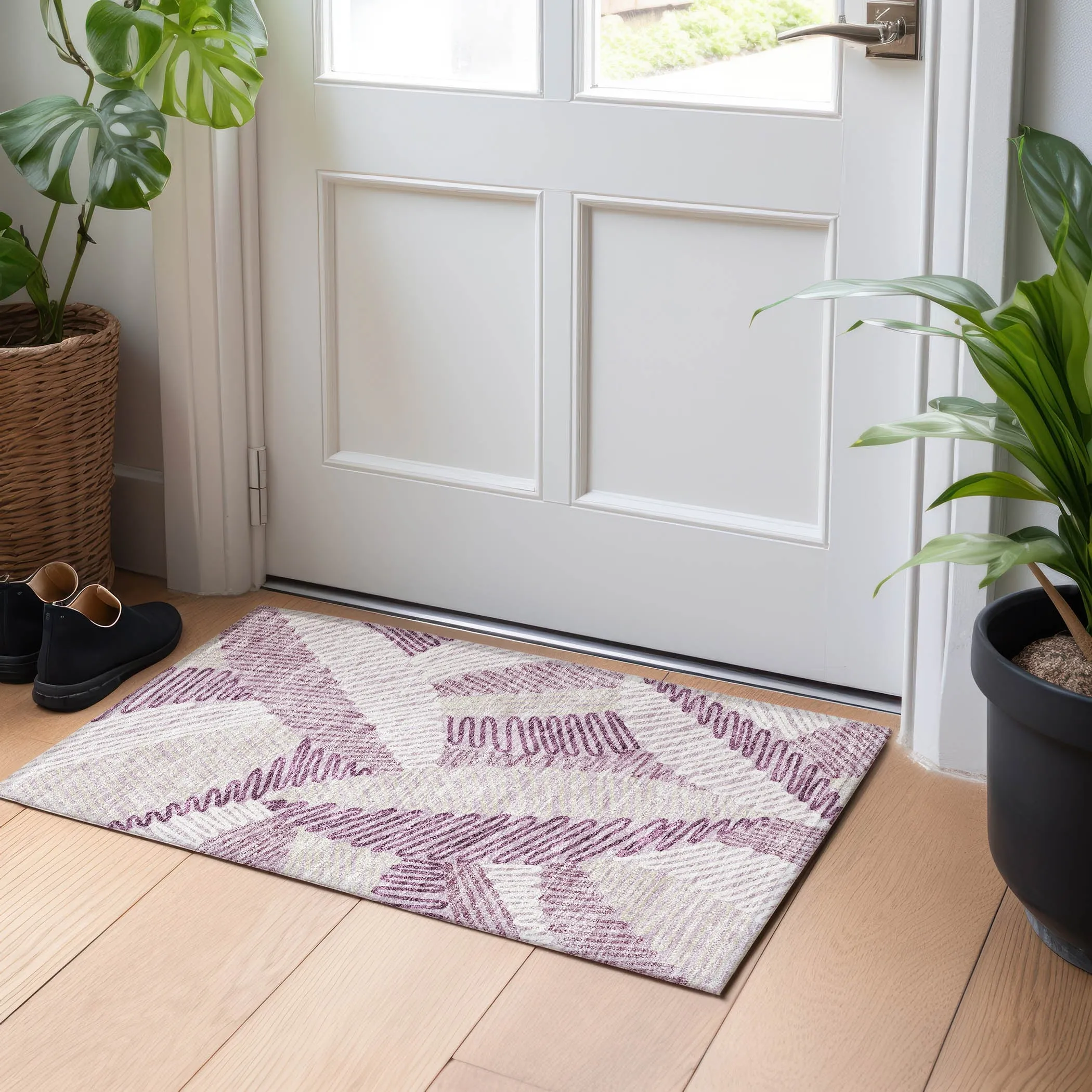 Machine Washable Indoor/ Outdoor Chantille Contemporary Squiggles Rug