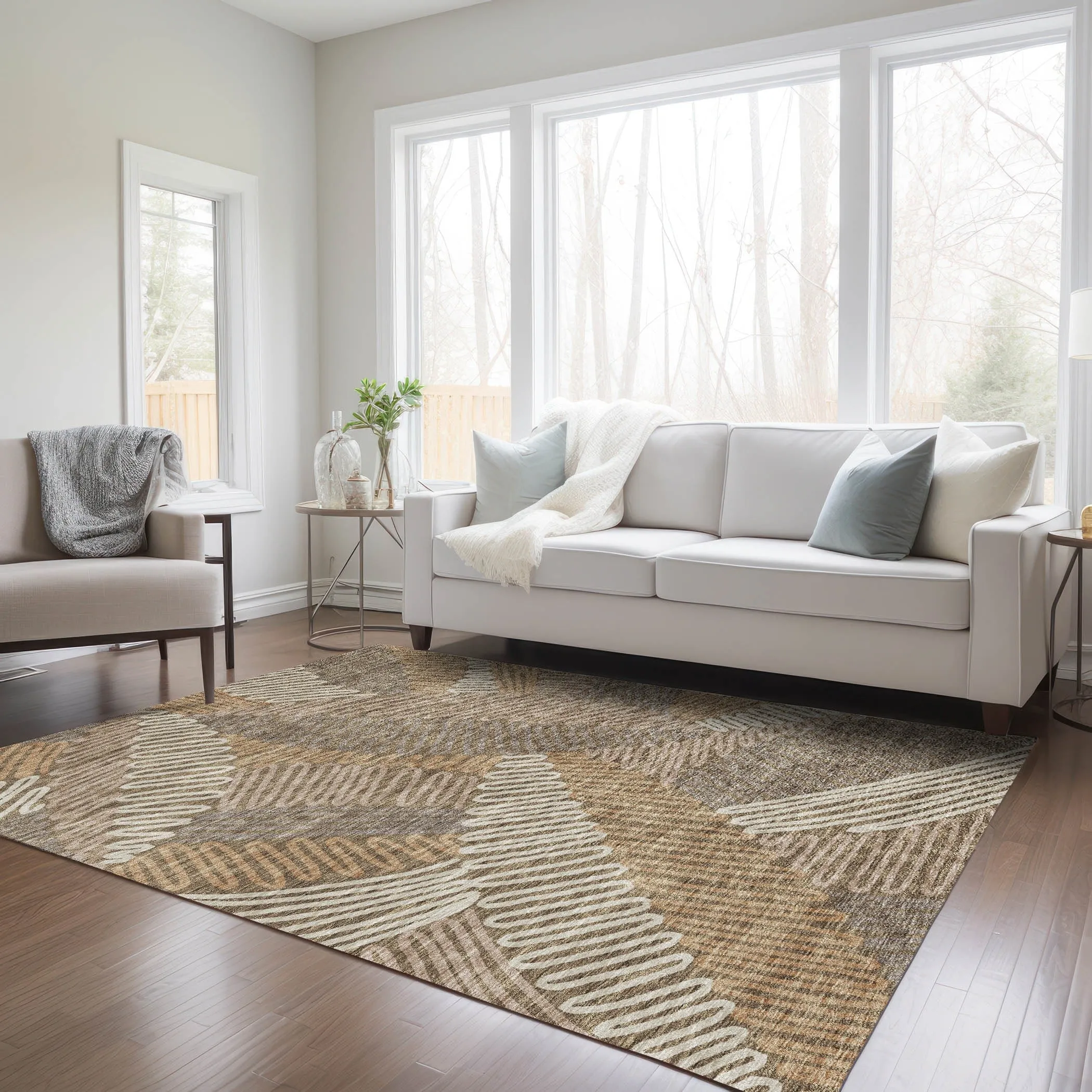 Machine Washable Indoor/ Outdoor Chantille Contemporary Squiggles Rug