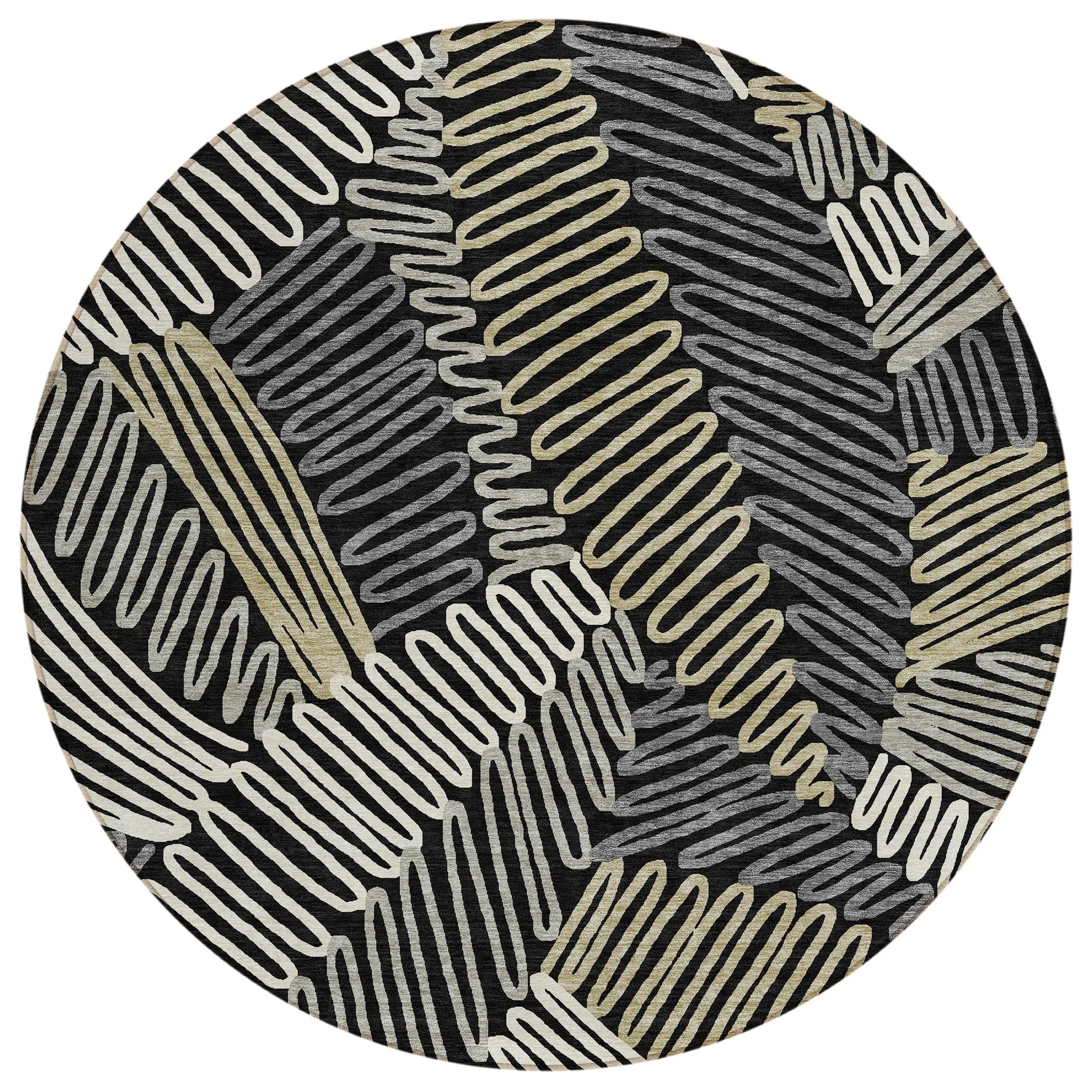 Machine Washable Indoor/ Outdoor Chantille Contemporary Squiggles Rug