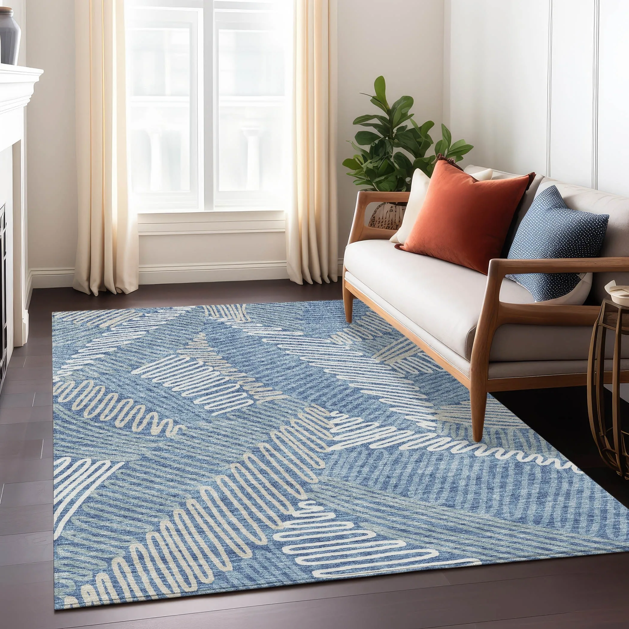 Machine Washable Indoor/ Outdoor Chantille Contemporary Squiggles Rug