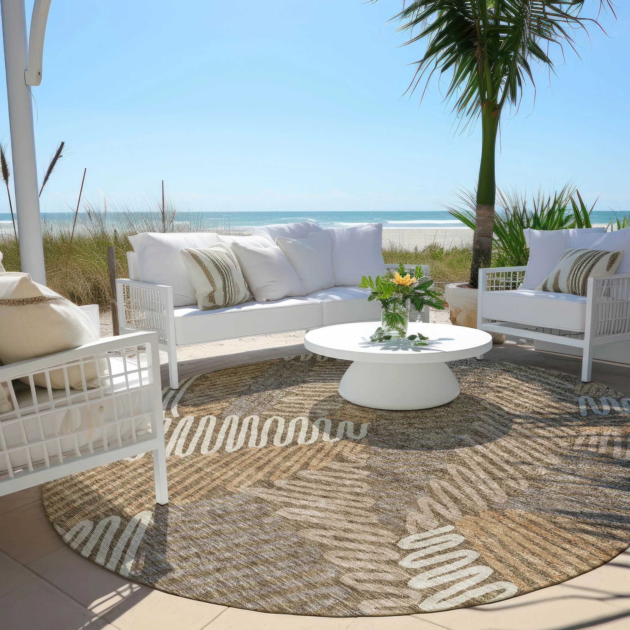 Machine Washable Indoor/ Outdoor Chantille Contemporary Squiggles Rug