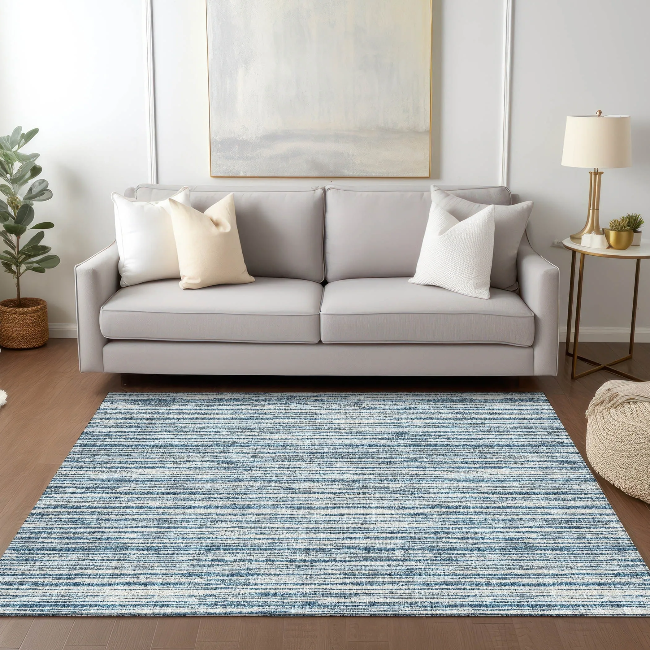 Machine Washable Indoor/ Outdoor Chantille Contemporary Stripes Rug