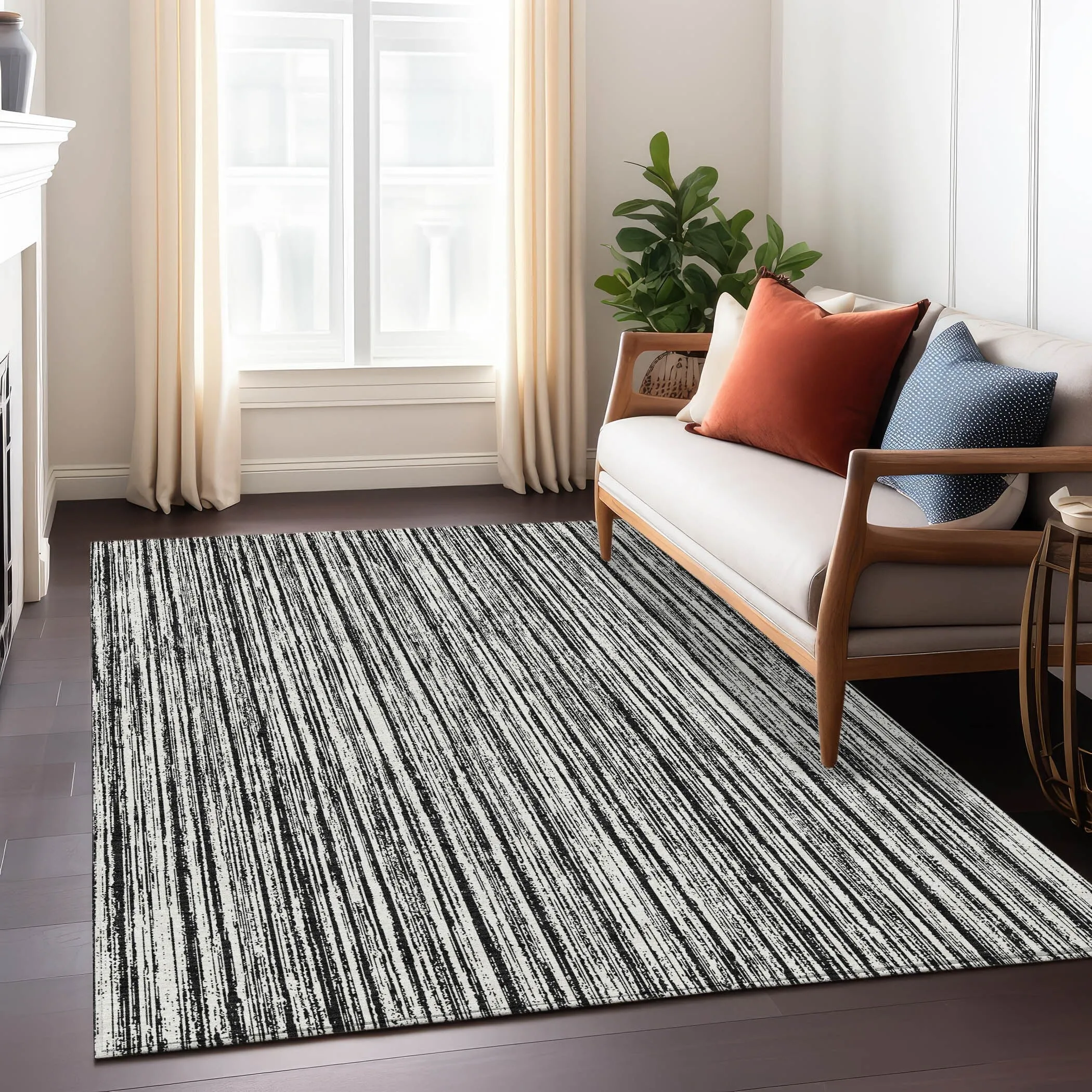 Machine Washable Indoor/ Outdoor Chantille Contemporary Stripes Rug