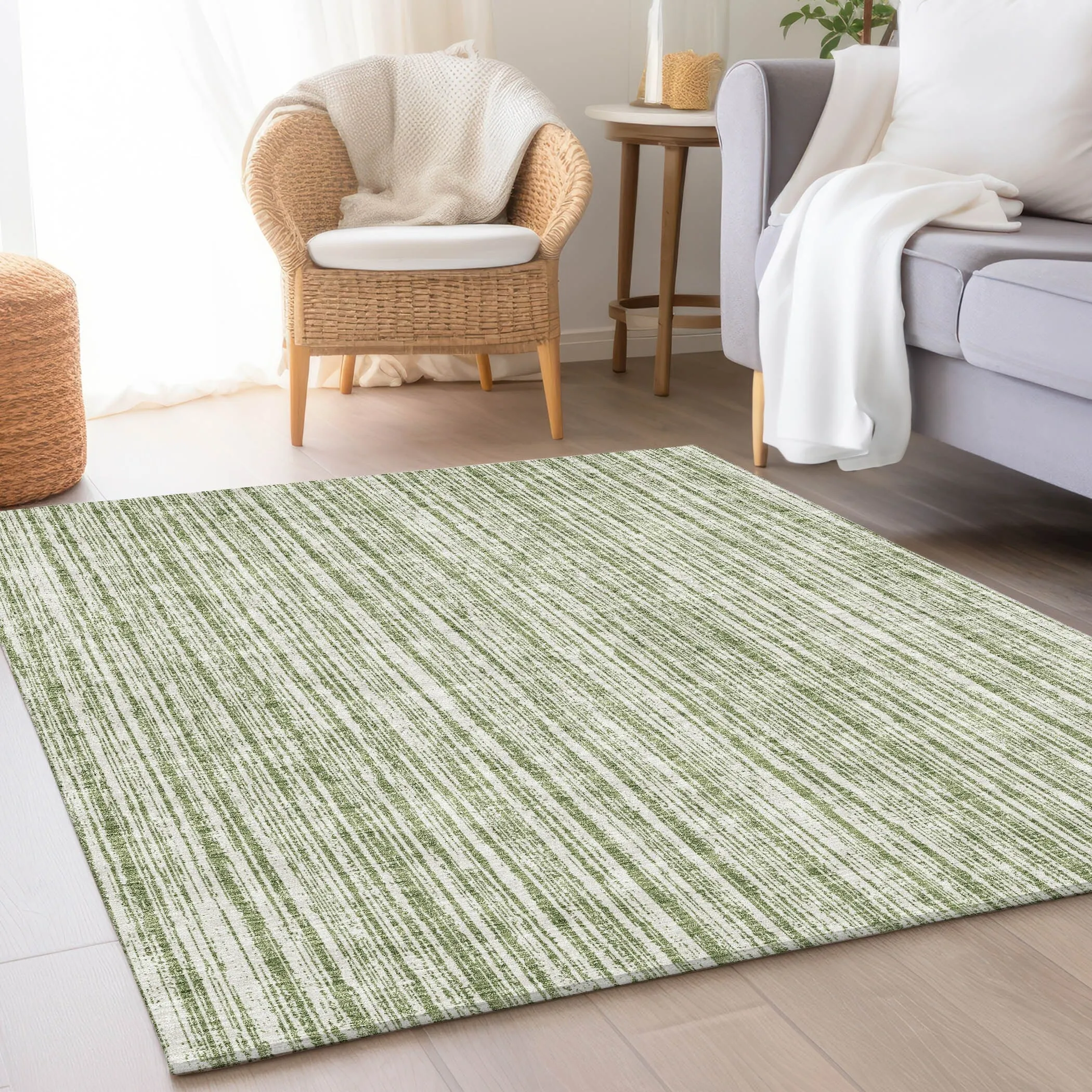 Machine Washable Indoor/ Outdoor Chantille Contemporary Stripes Rug