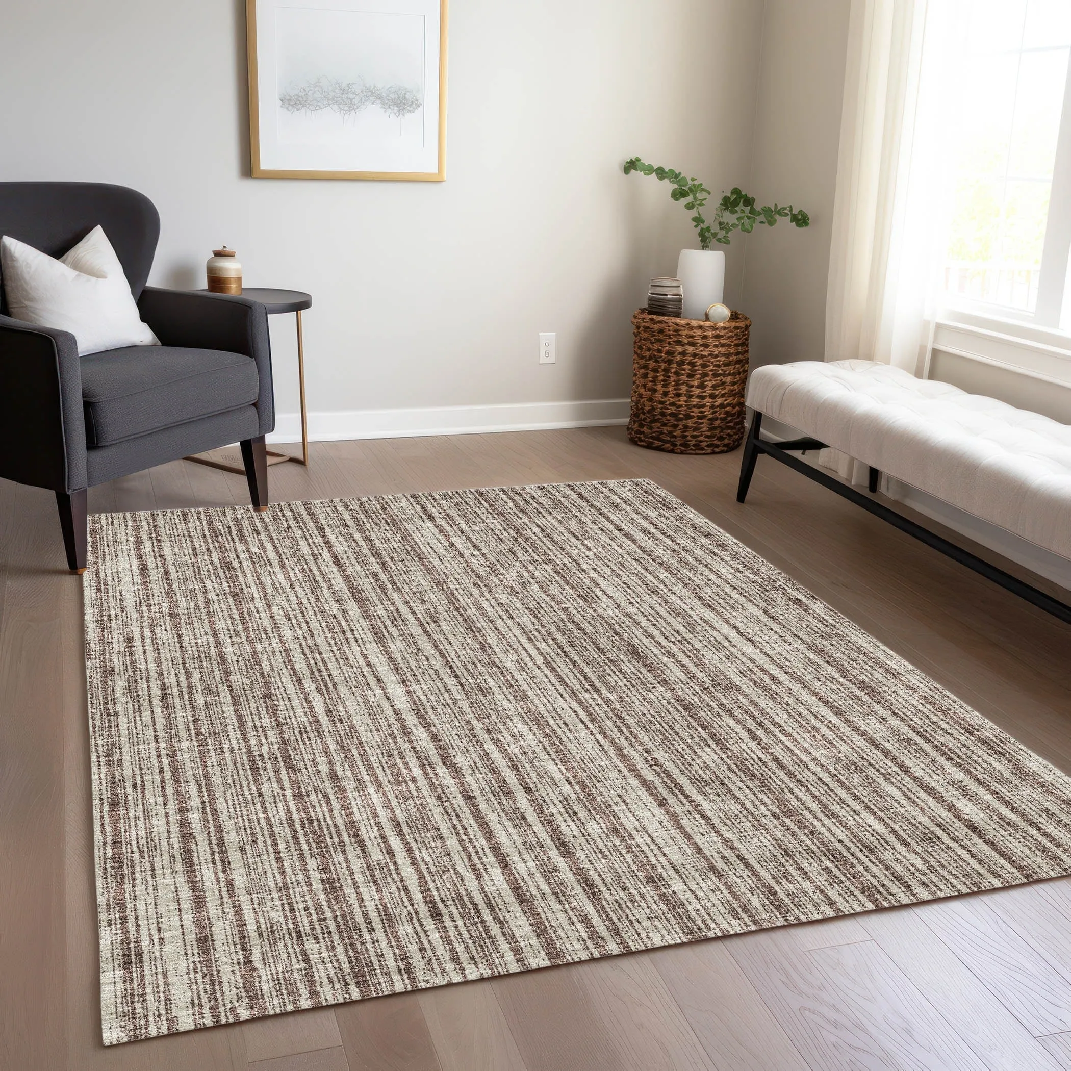 Machine Washable Indoor/ Outdoor Chantille Contemporary Stripes Rug