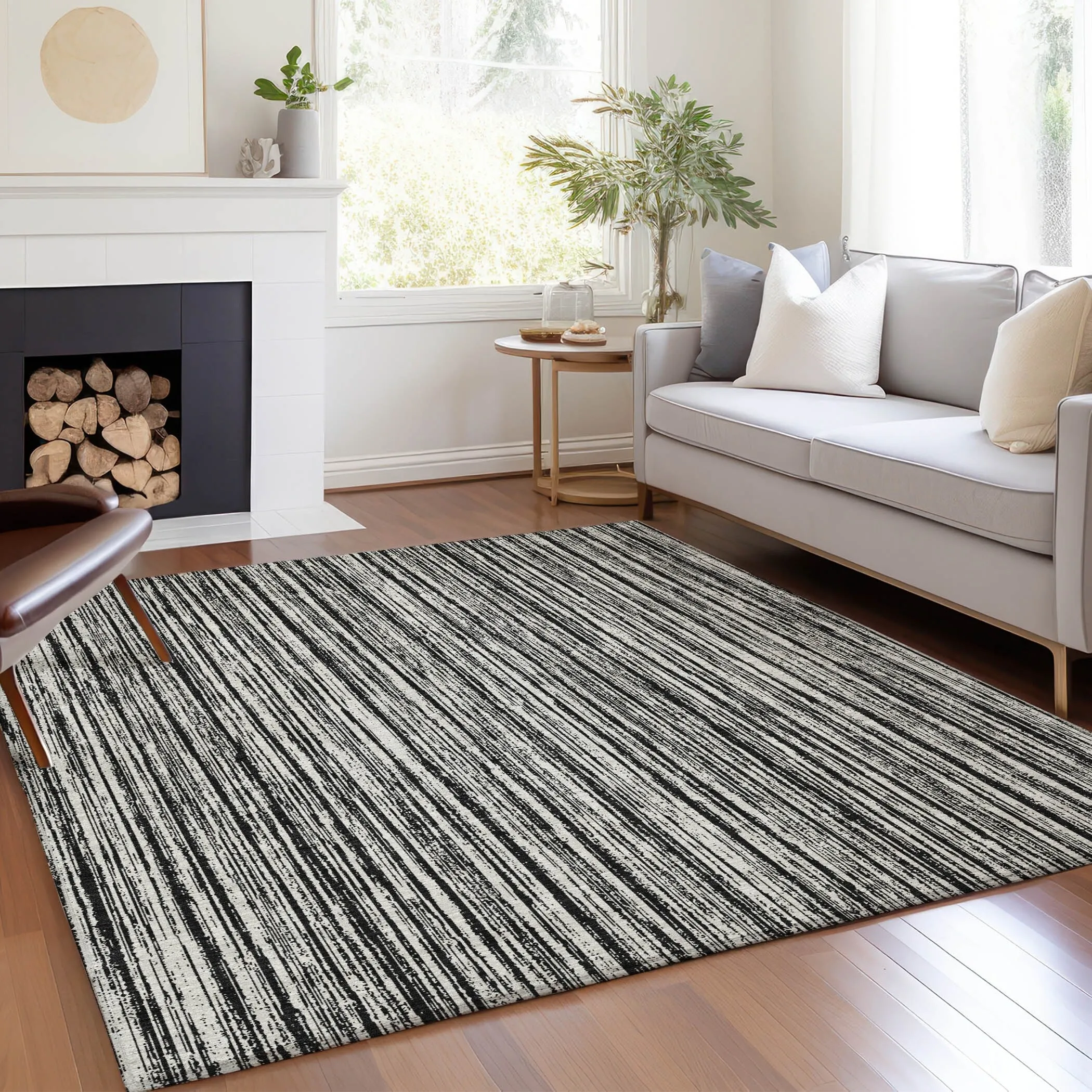 Machine Washable Indoor/ Outdoor Chantille Contemporary Stripes Rug