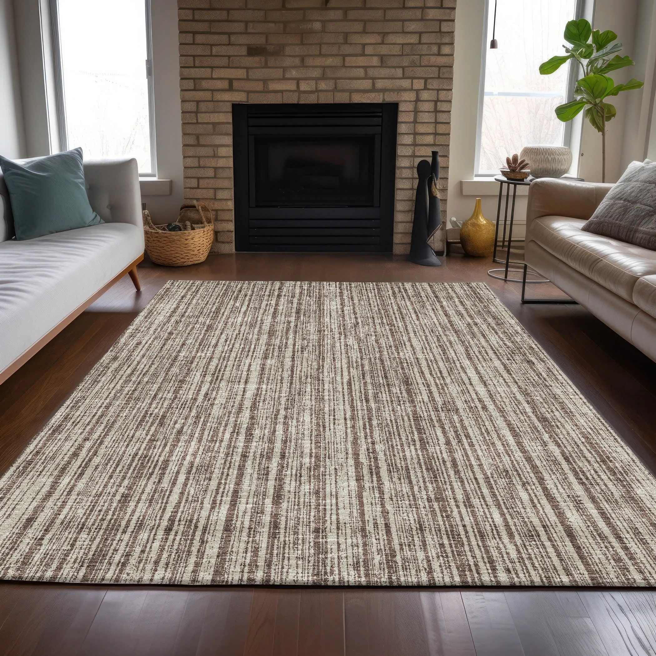 Machine Washable Indoor/ Outdoor Chantille Contemporary Stripes Rug