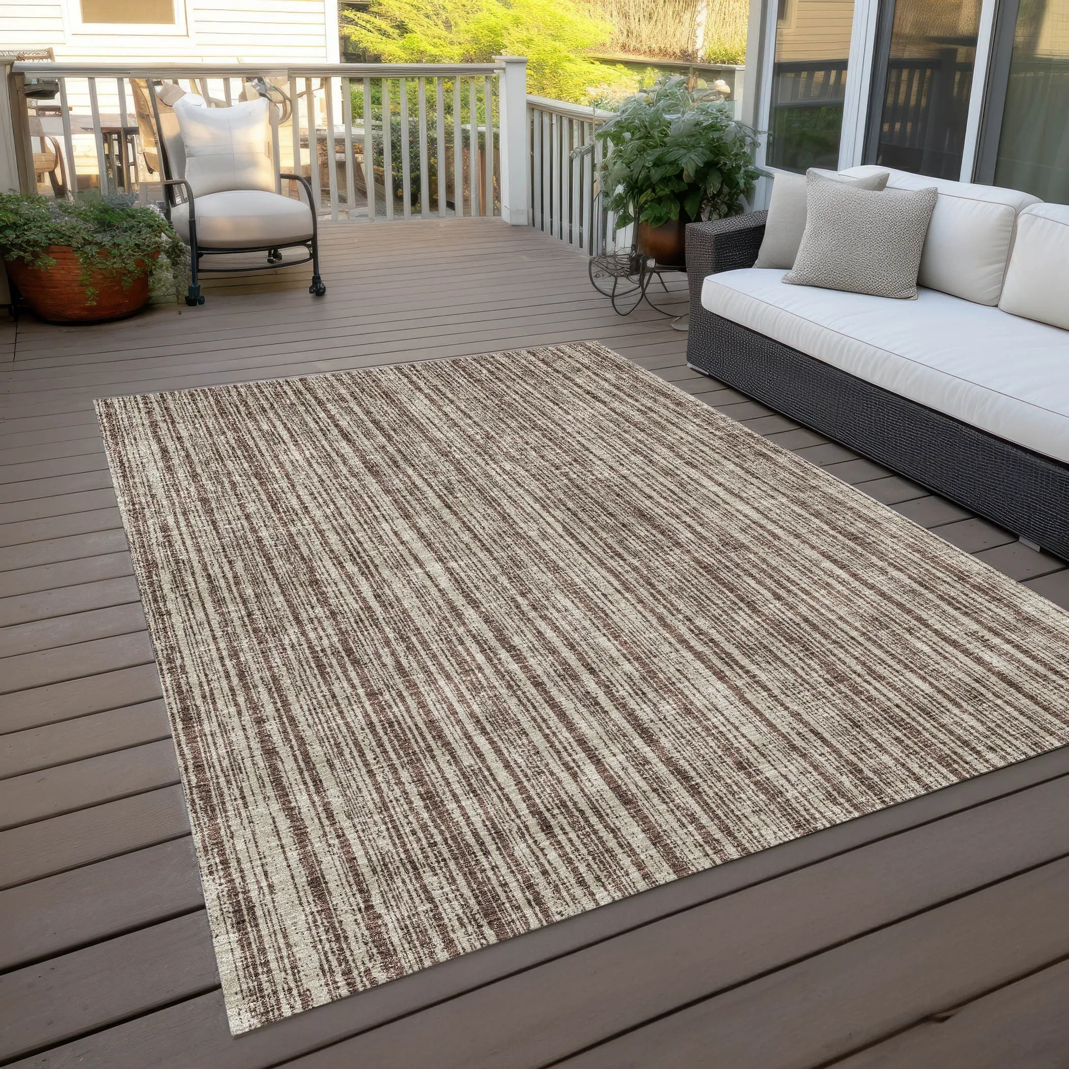 Machine Washable Indoor/ Outdoor Chantille Contemporary Stripes Rug