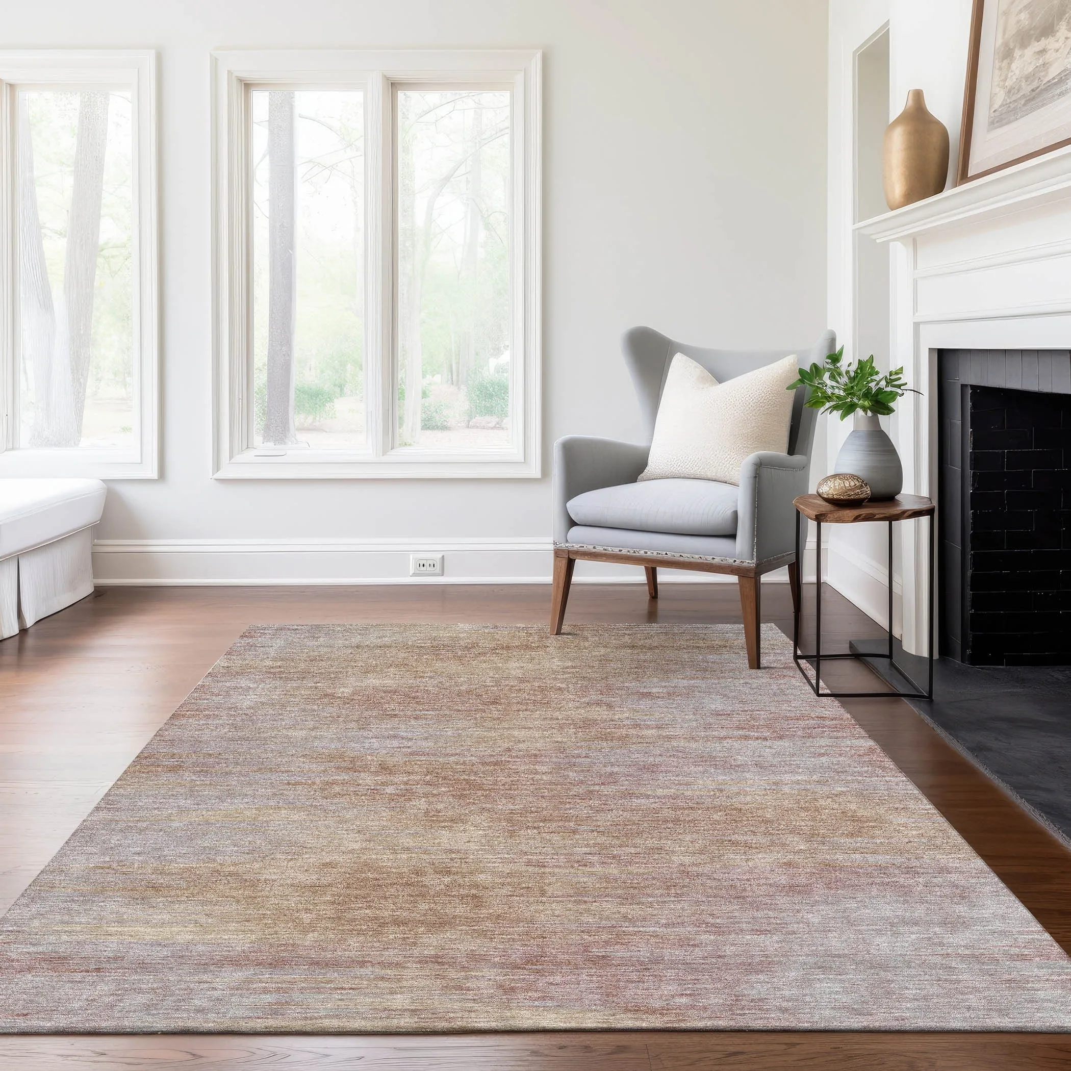 Machine Washable Indoor/ Outdoor Chantille Solid Ombre Rug