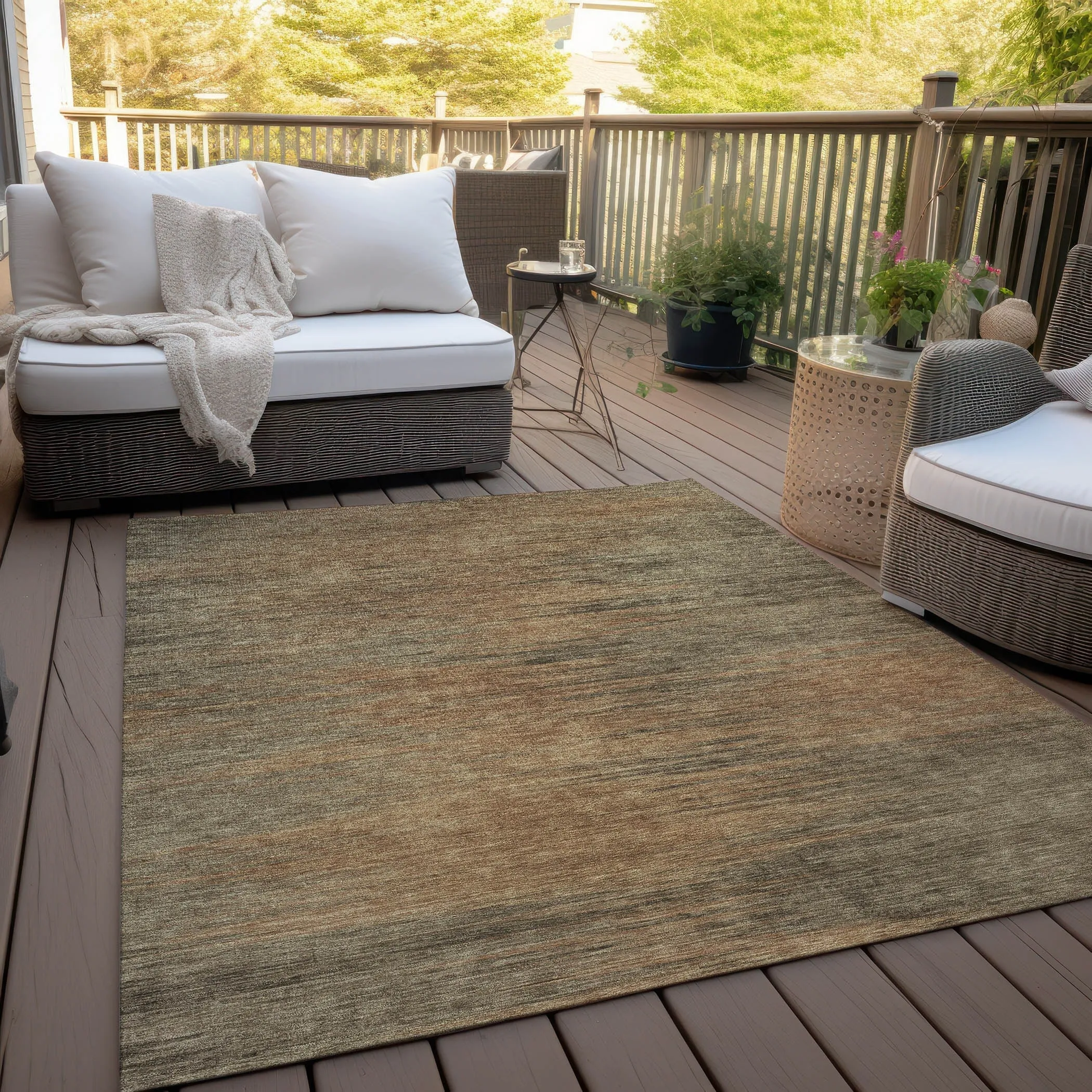 Machine Washable Indoor/ Outdoor Chantille Solid Ombre Rug
