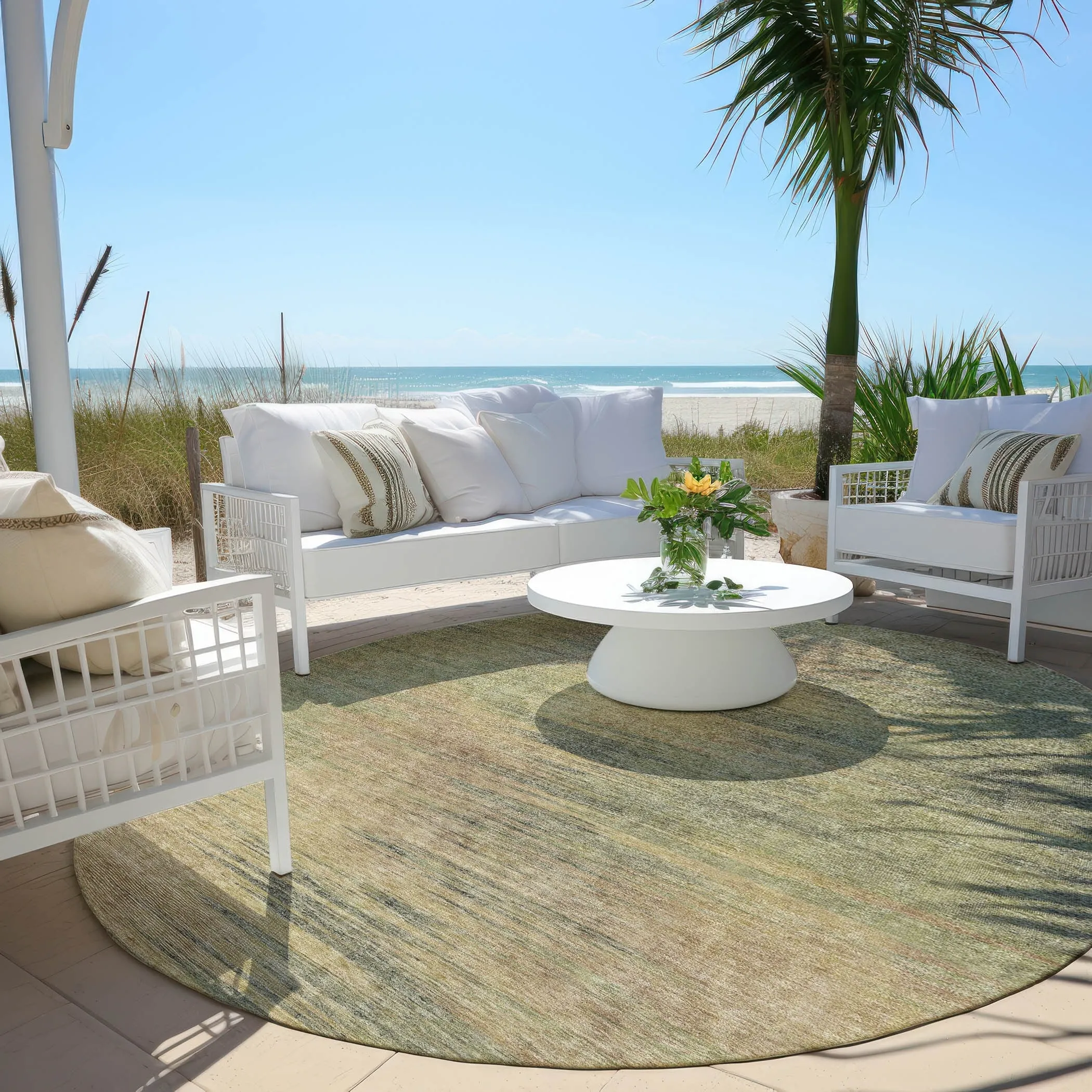 Machine Washable Indoor/ Outdoor Chantille Solid Ombre Rug