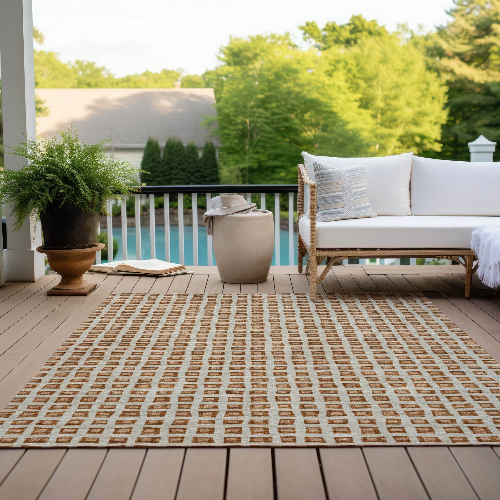 Machine Washable Indoor/ Outdoor Chantille Squared Rug