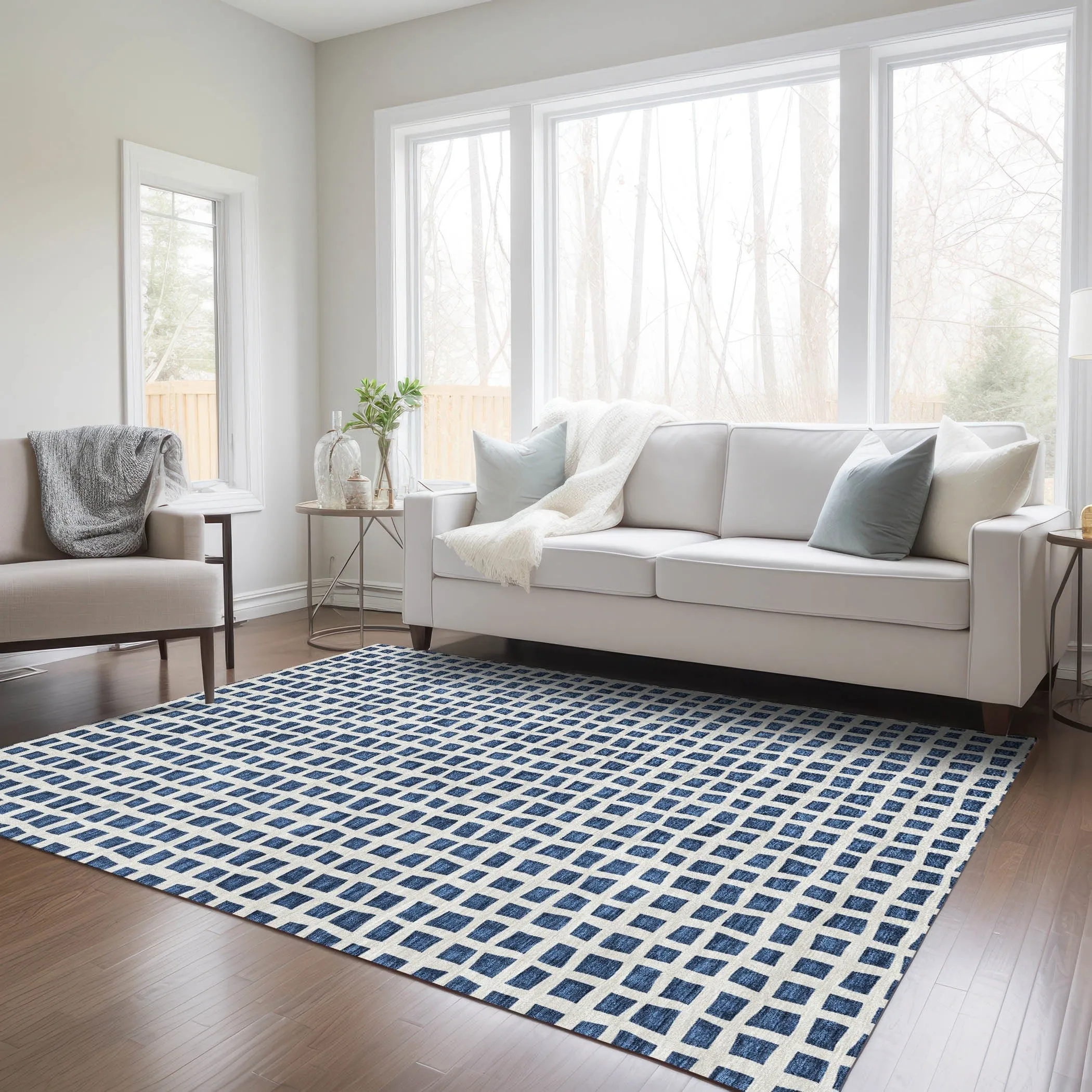Machine Washable Indoor/ Outdoor Chantille Squared Rug