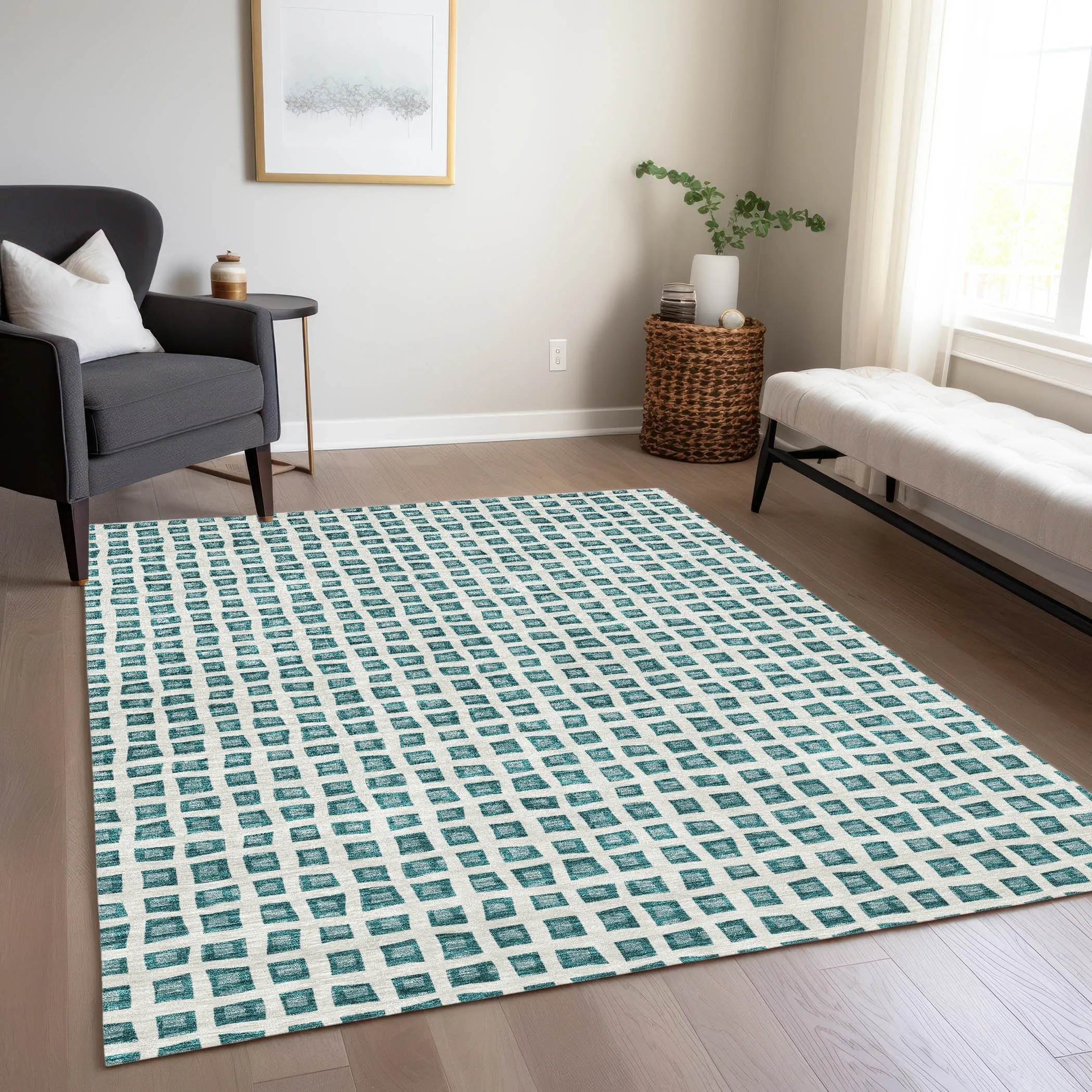Machine Washable Indoor/ Outdoor Chantille Squared Rug