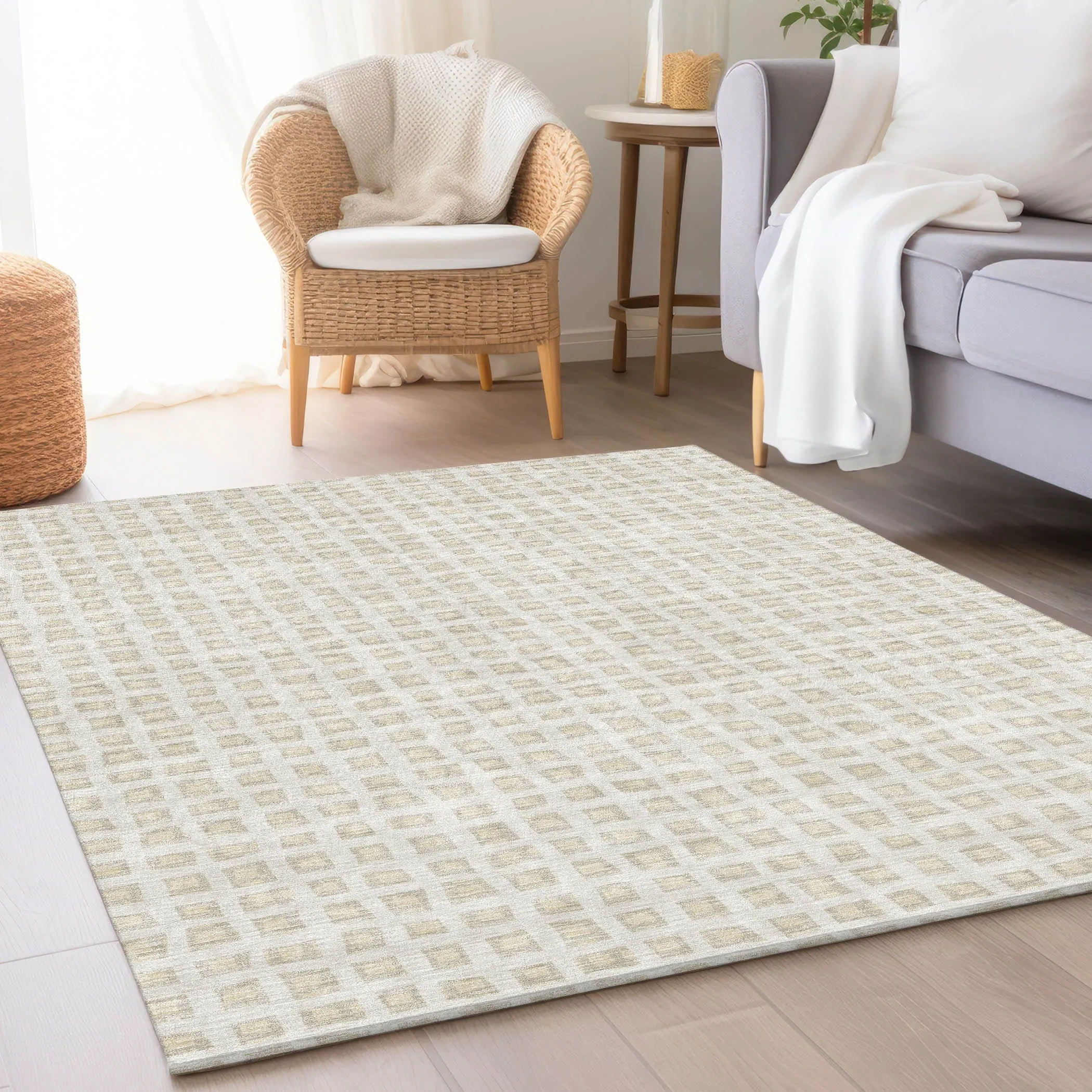 Machine Washable Indoor/ Outdoor Chantille Squared Rug