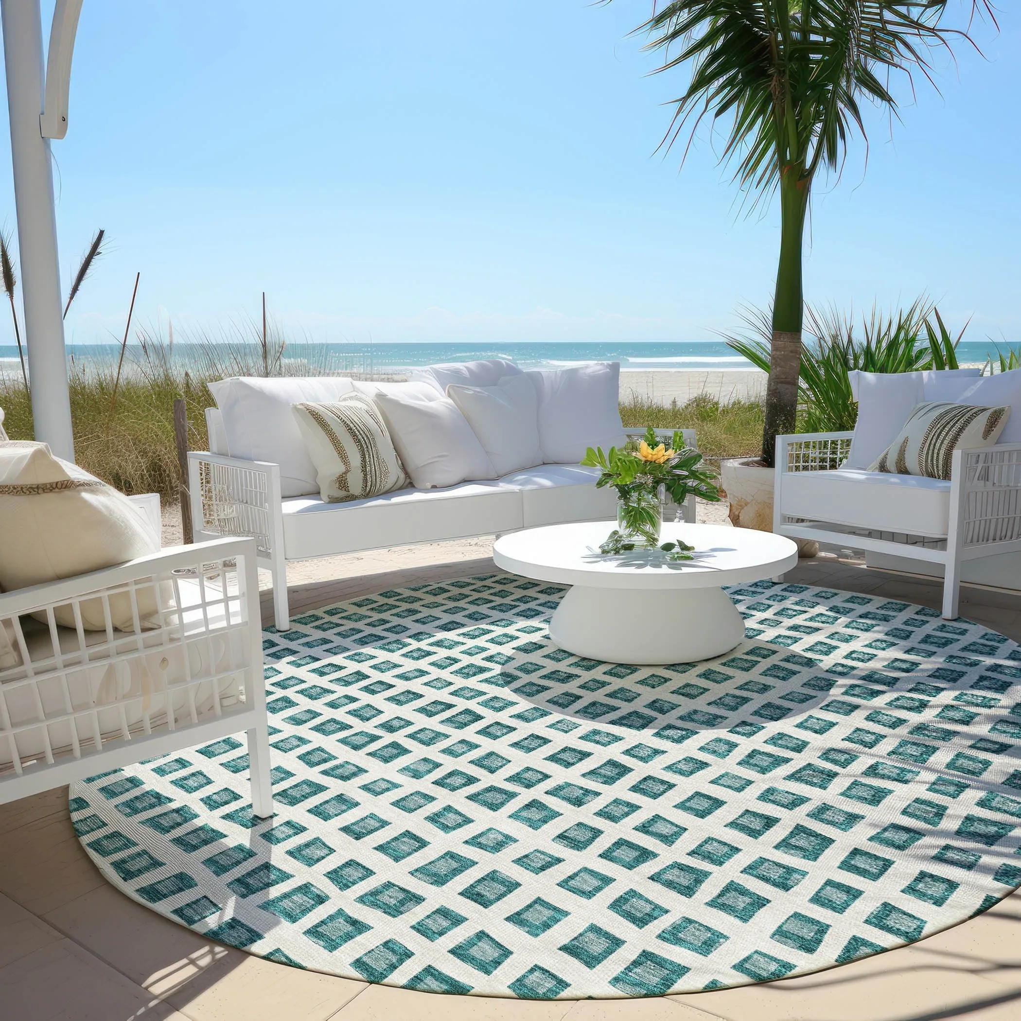 Machine Washable Indoor/ Outdoor Chantille Squared Rug