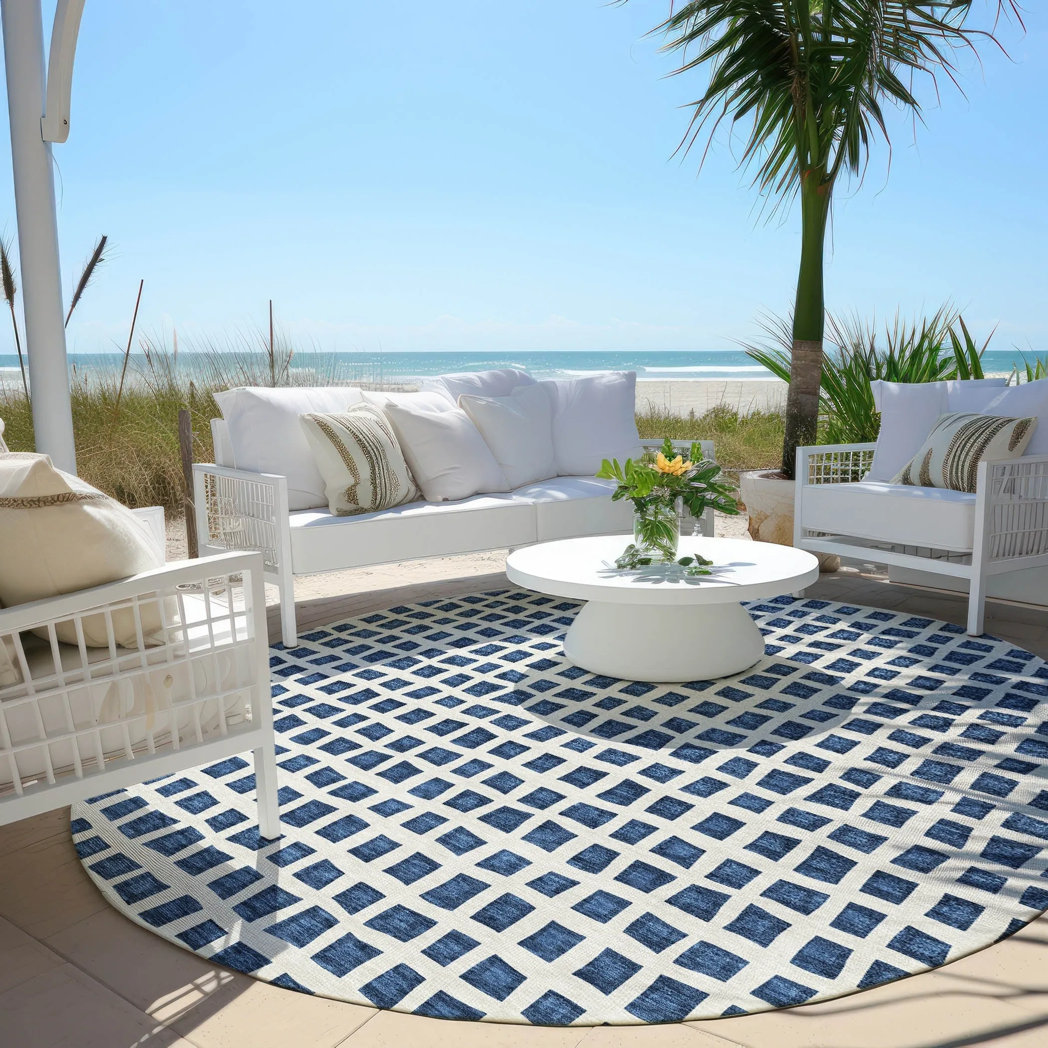 Machine Washable Indoor/ Outdoor Chantille Squared Rug